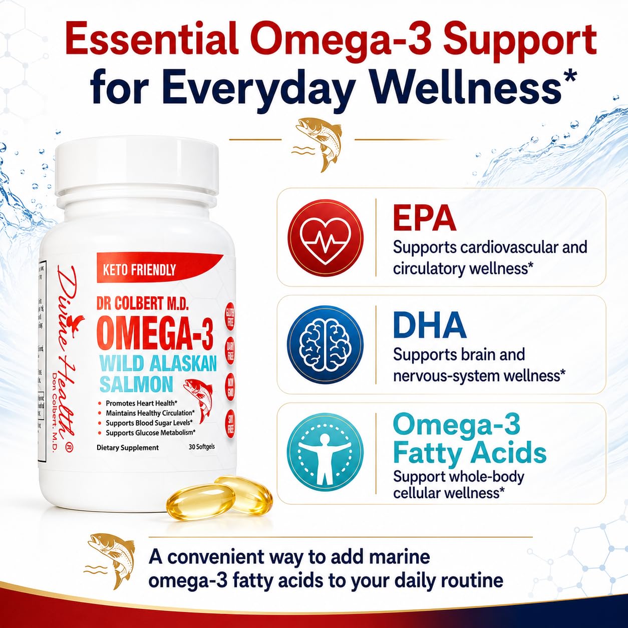 Divine Health Wild Alaskan Salmon Omega-3 1000mg Salmon Oil DHA & EPA Capsules, 30 Count