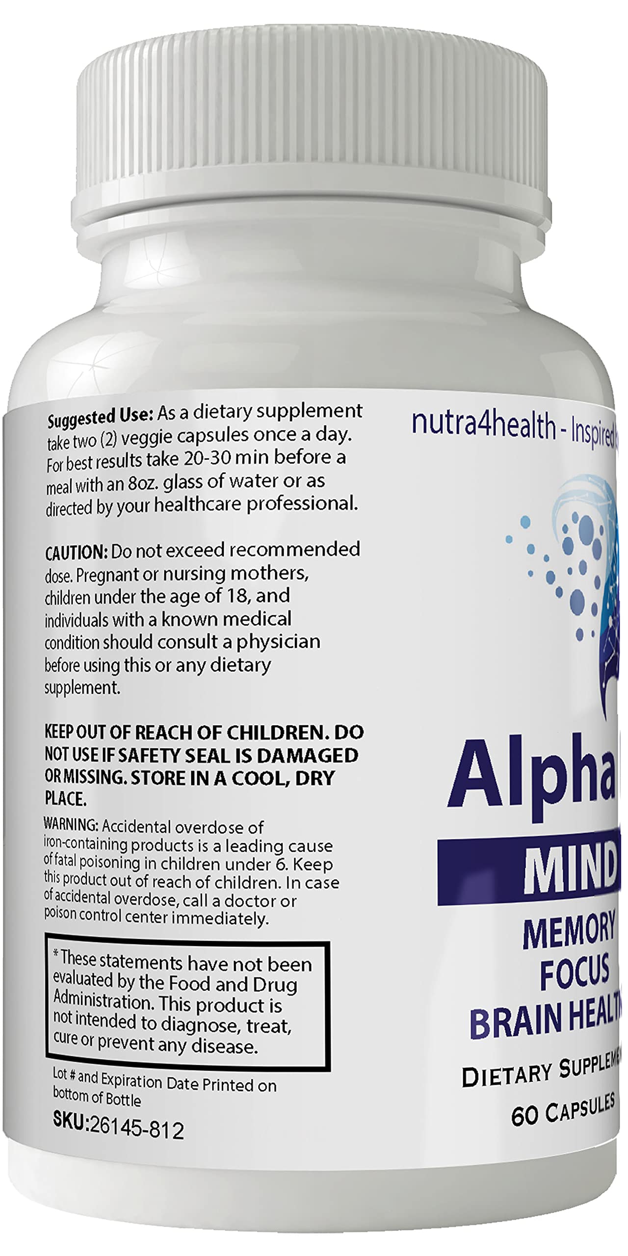 Nutra4health Alpha IQ Mind Brain Focus Memory Health Pro Mind Complex Mind Tech Nootropic Mindtech Brain Booster Supplement, 60 Capsules