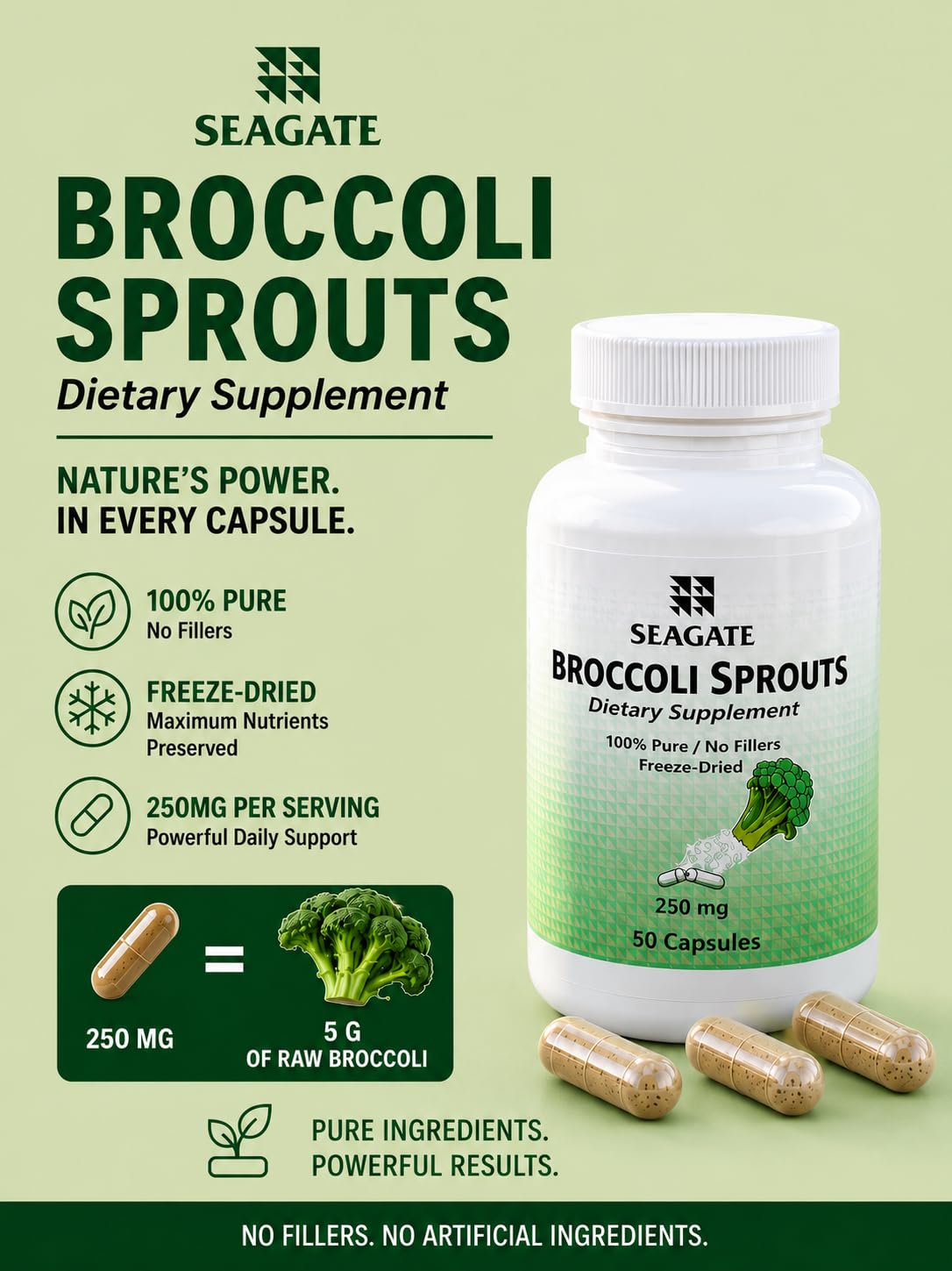 Seagate Broccoli Sprouts 250 mg, 50 Capsules