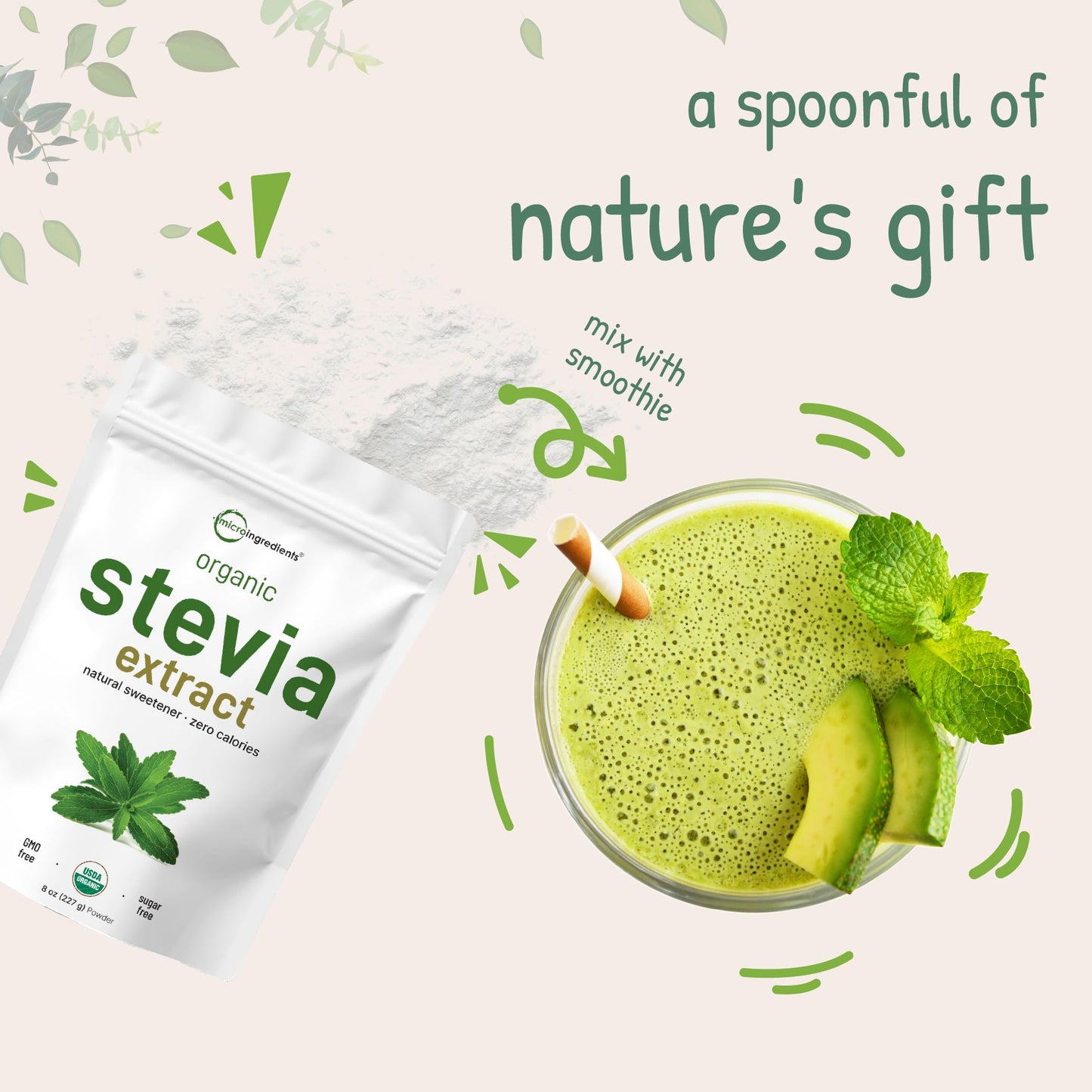 Micro Ingredients Pure Organic Stevia Powder 8 Ounces