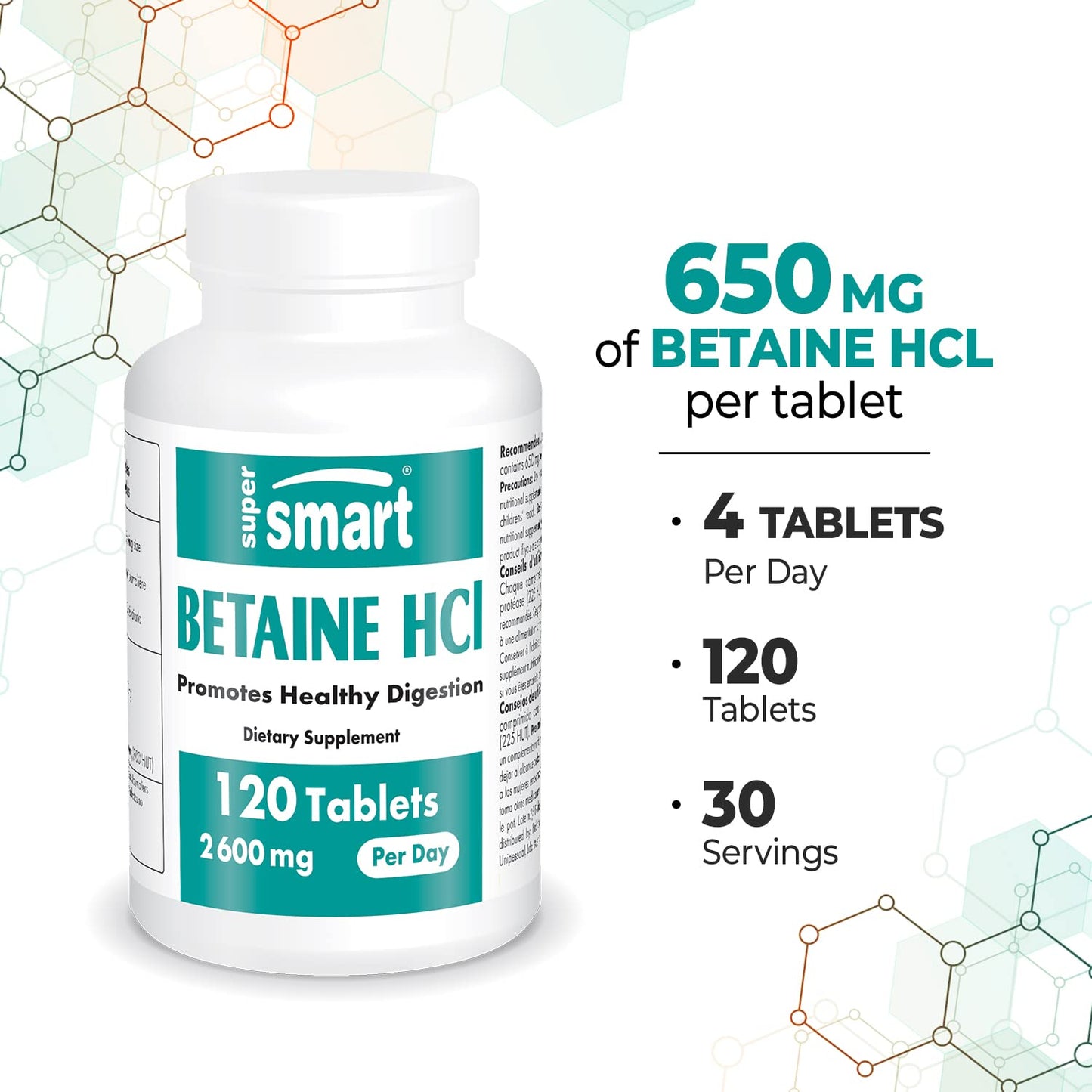 Supersmart Zinc L-Carnosine + Betaine HCl (Gastric Health) Vegetarian Capsules, 240 Capsules
