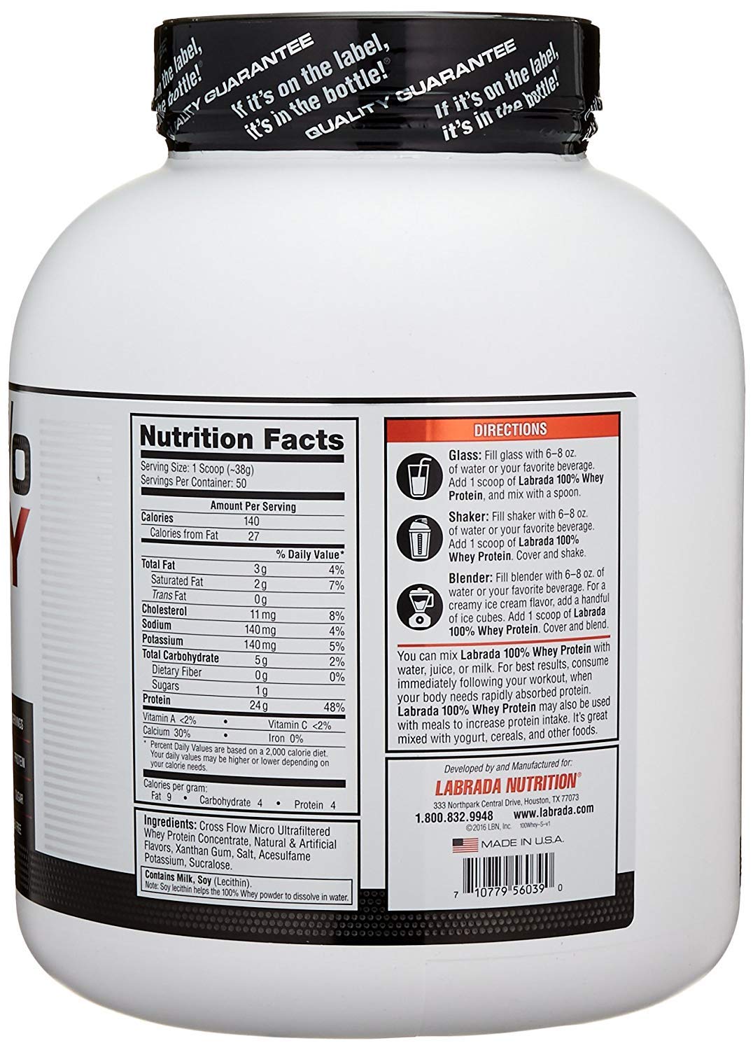 Labrada 100% Whey Protein Powder, Strawberry, 4.13 lb
