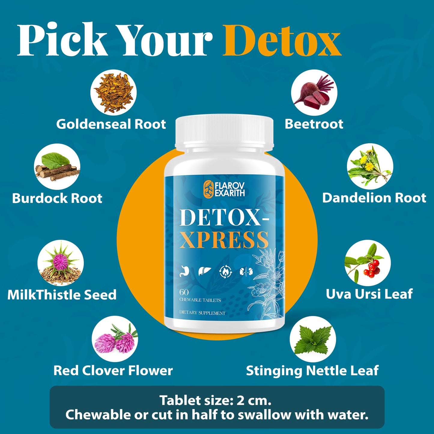 Flarovexarith Canna Cleanse Liver Detox & Repair Chewable Tablets Milk Thistle Supplement, 120 Tablets