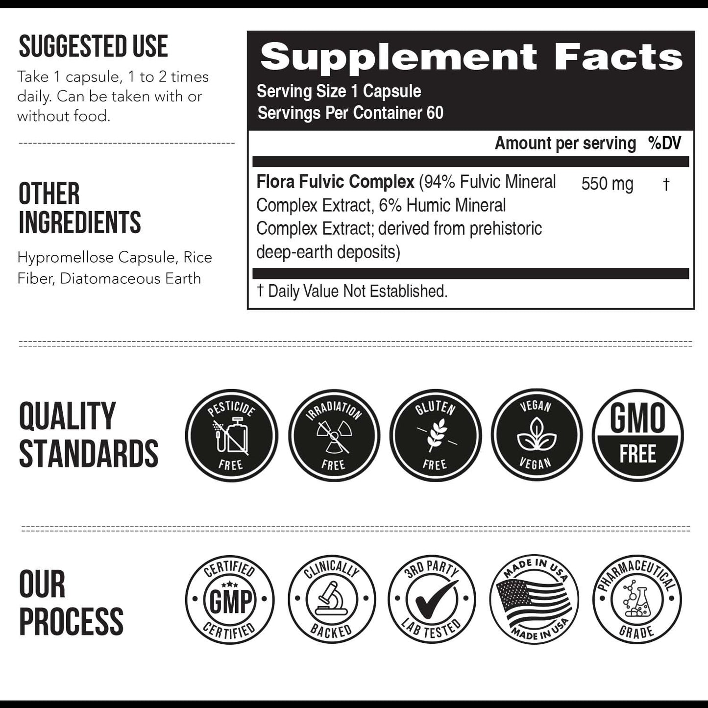 Triquetra Health Flora Fulvic Fulvic Acid + Humic Acid Complex – 550 mg – 60 Capsules