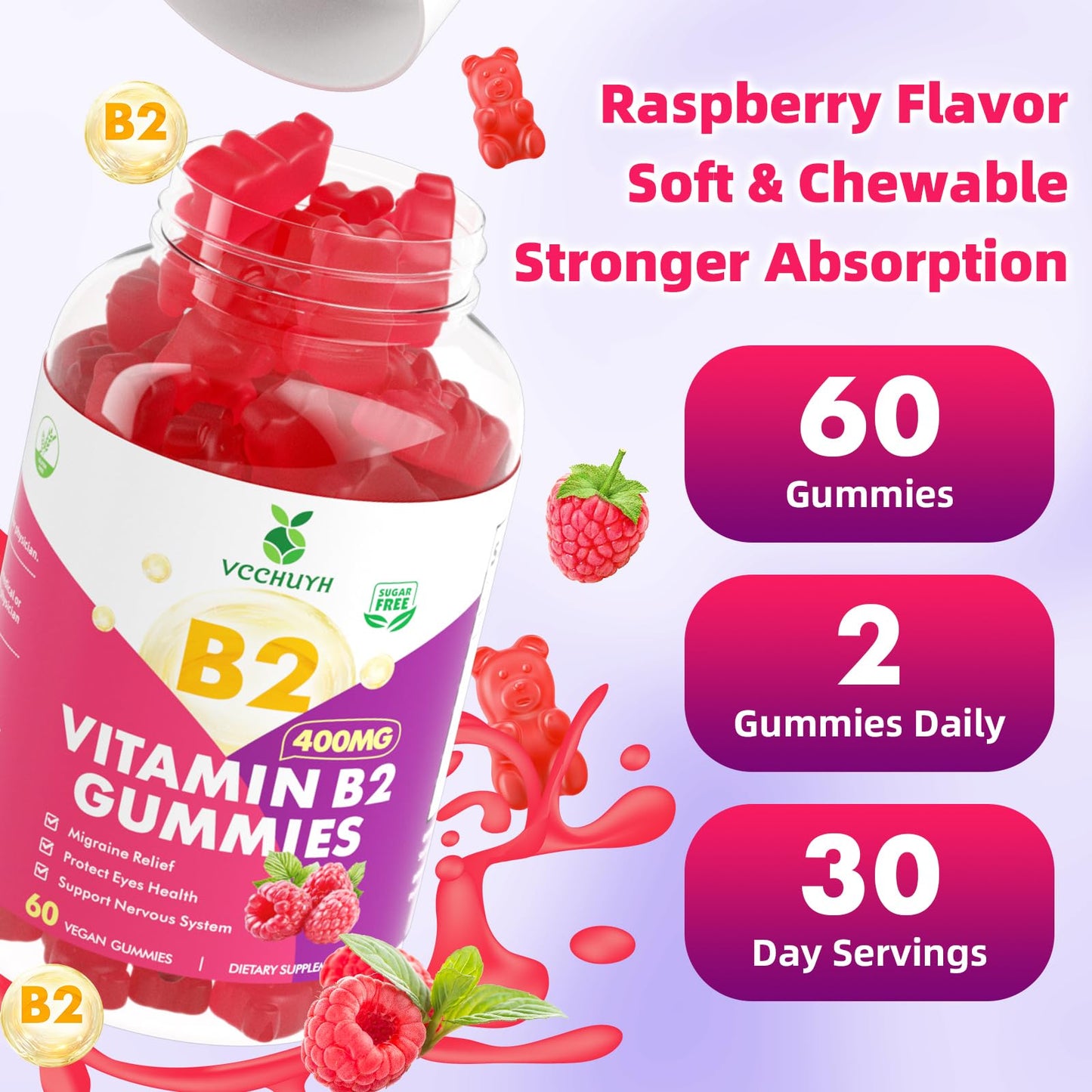 VCCHUYH Vitamin B2 Gummies 60 Count