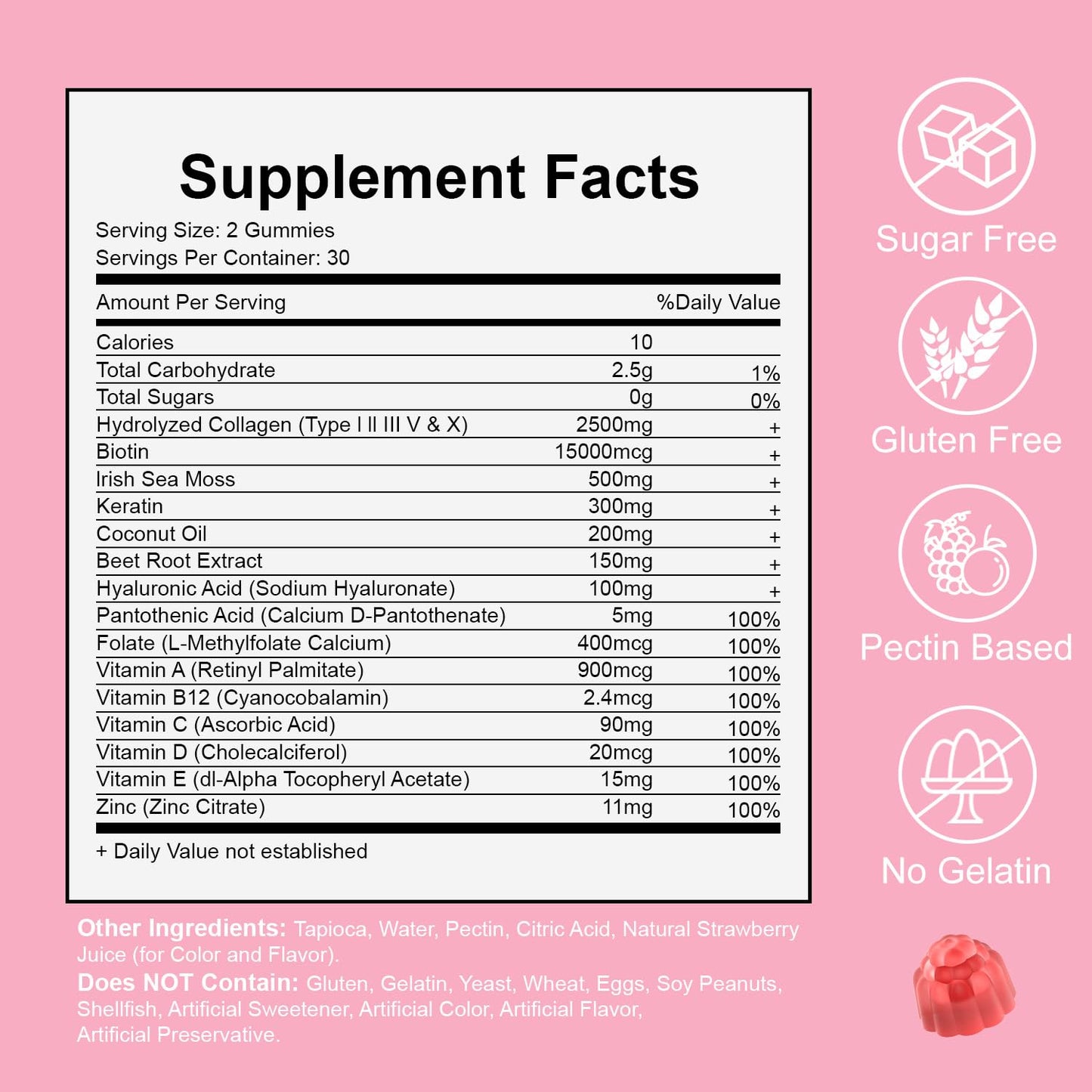 ARMINACO Collagen Gummies for Women – Low Sugar, Strawberry Flavor, Type I II III V X Collagen with Biotin, Vitamin C D B12 Zinc – Hydrolyzed Peptides for Hair Skin Nails Joints, 60 Gummies