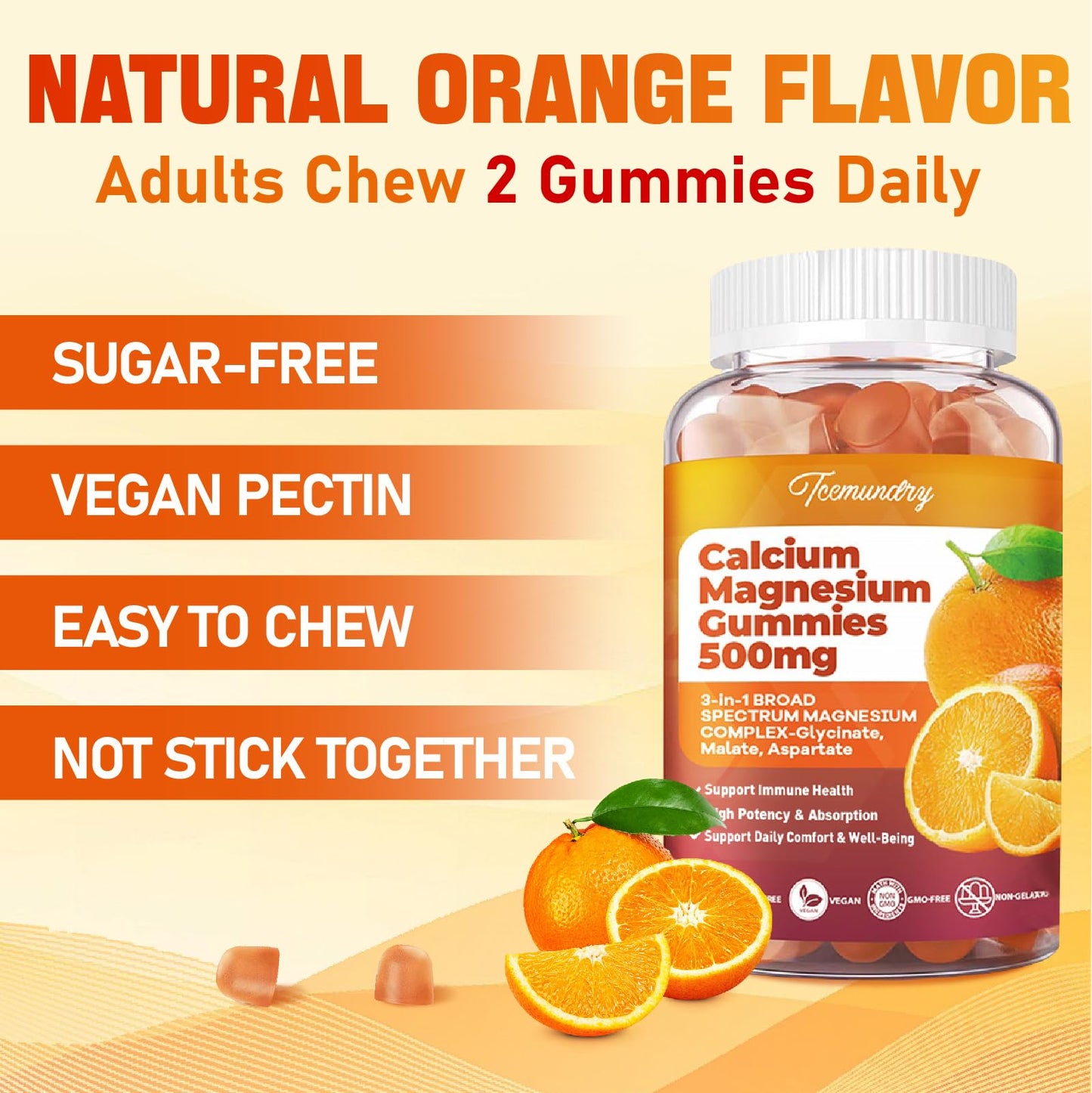 Tcemundry Calcium Magnesium Supplement Gummies 600 mg Calcium Citrate with Vitamin D3 & K2 for Women & Men, Supports Bone Strength, Sleep, Muscles, Energy & Immune Health, 120 Count