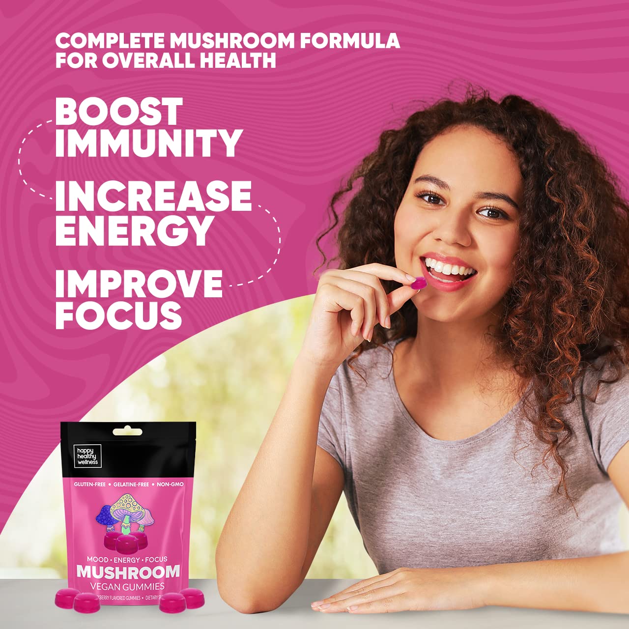 Happy Healthy Wellness Vegan Mushroom Gummies 30 Gummies