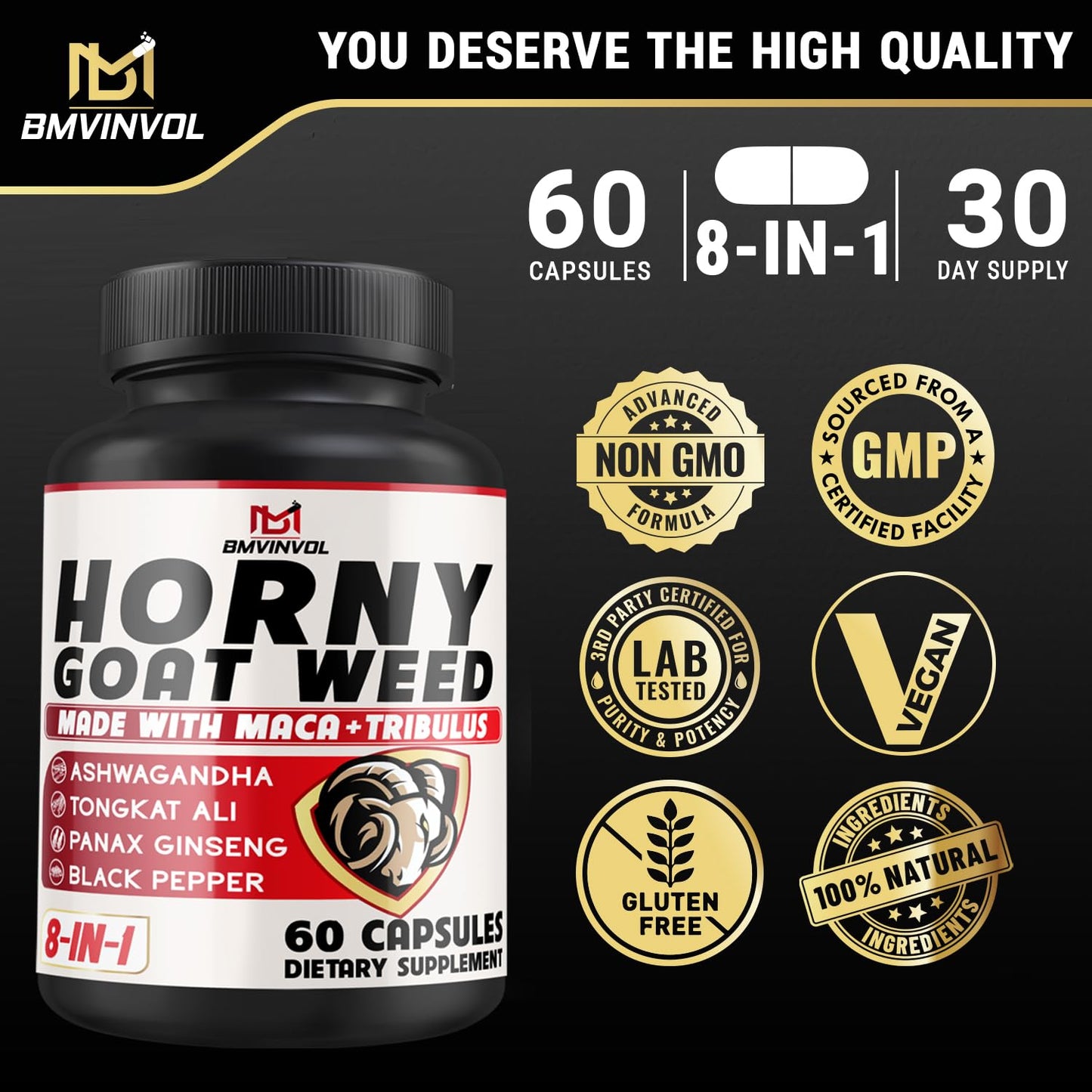 BMVINVOL Horny Goat Weed Capsules 60 Count
