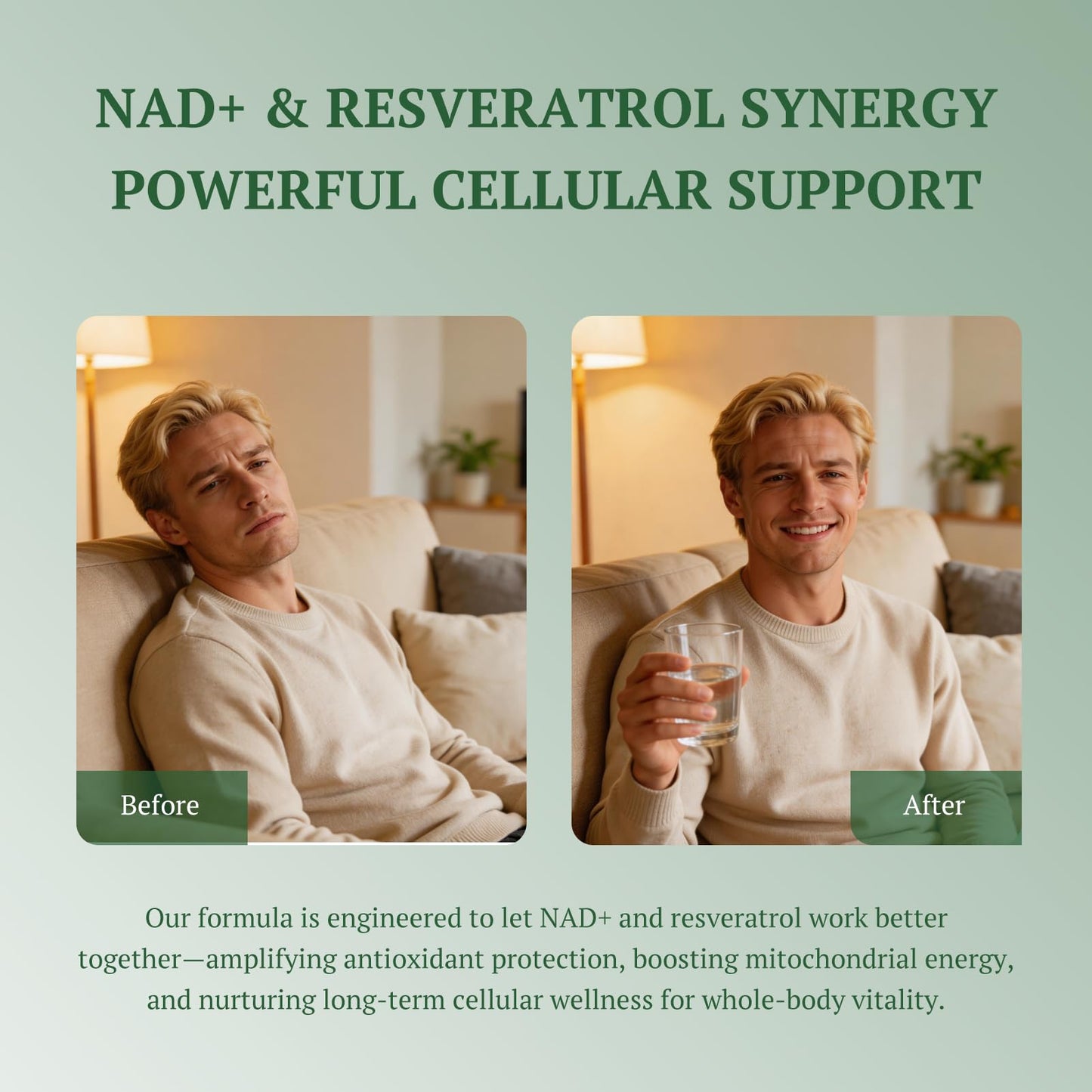 LAVANOVA NAD+ NMN Supplement 500mg with Nicotinamide Mononucleotide and Resveratrol Capsule, 60 Capsules