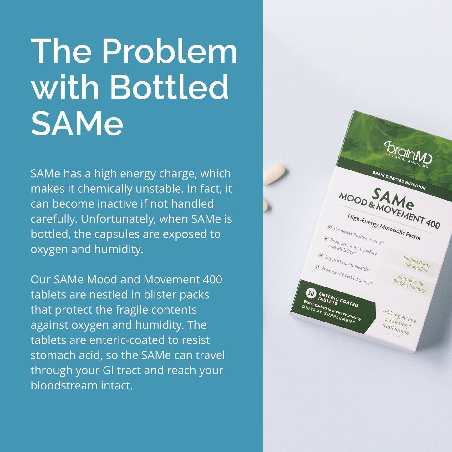 BRAINMD SAMe Mood & Movement 400 Tablets, 30 Count