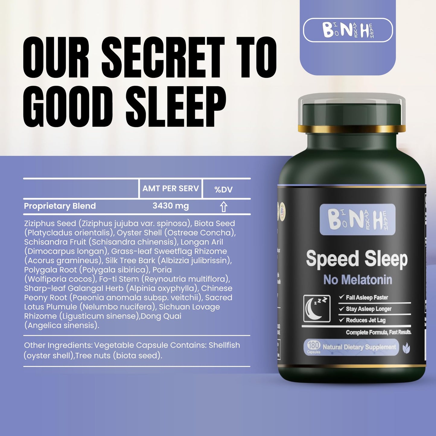 BNH Speed Sleep Natural Melatonin-Free Sleep Aid 180 Capsules
