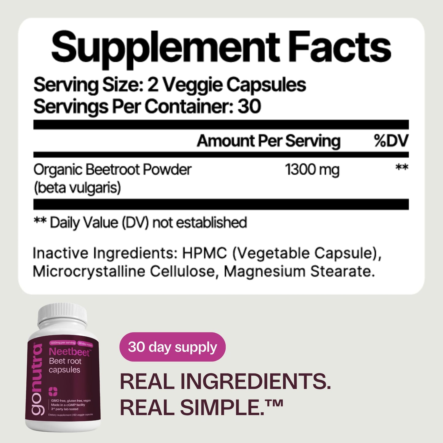 Go Nutra Neetbeet Organic Beet Root Capsules 1300mg Beetroot Supplement, 60 Count