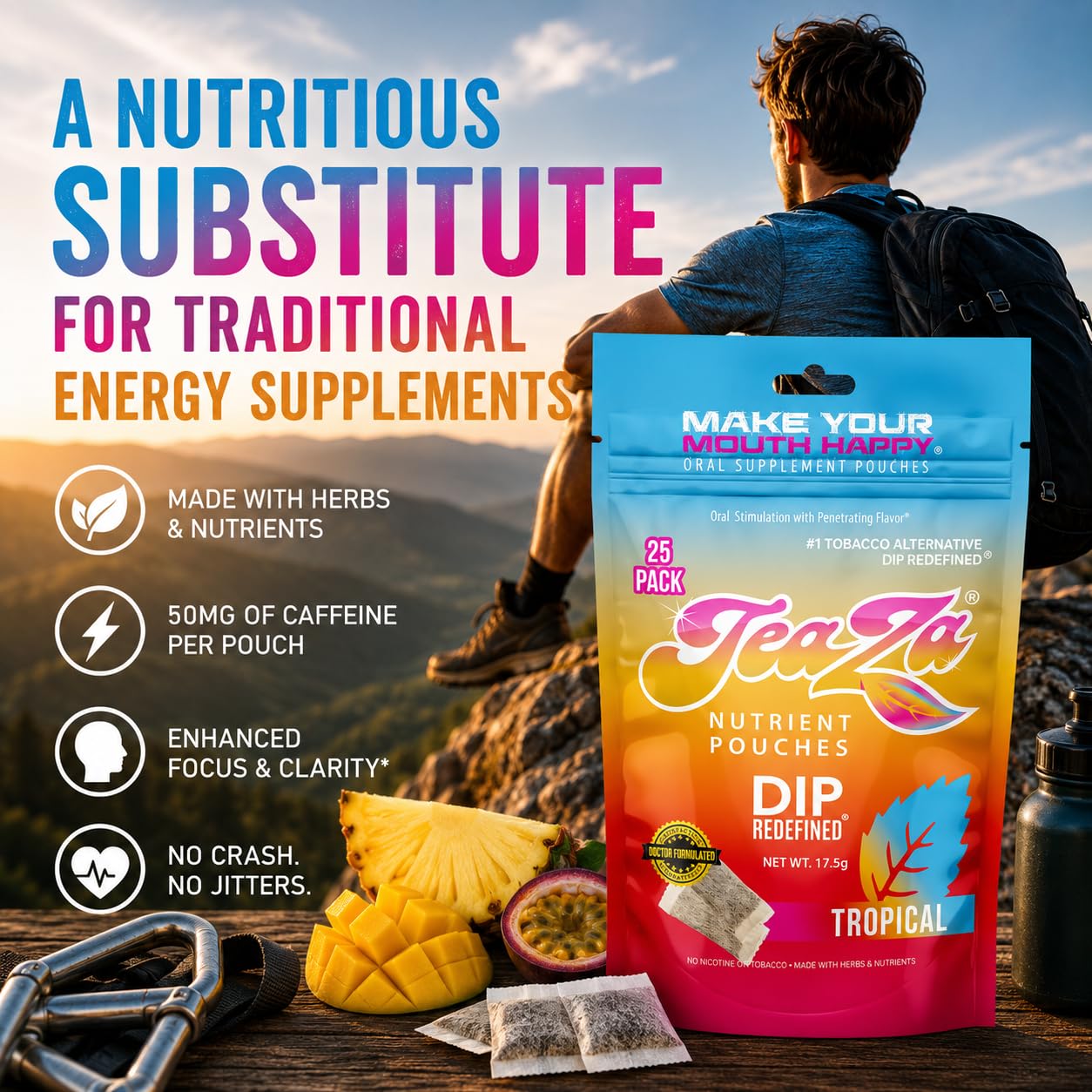 TeaZa Herbal Energy Pouches Chewables 100 Count