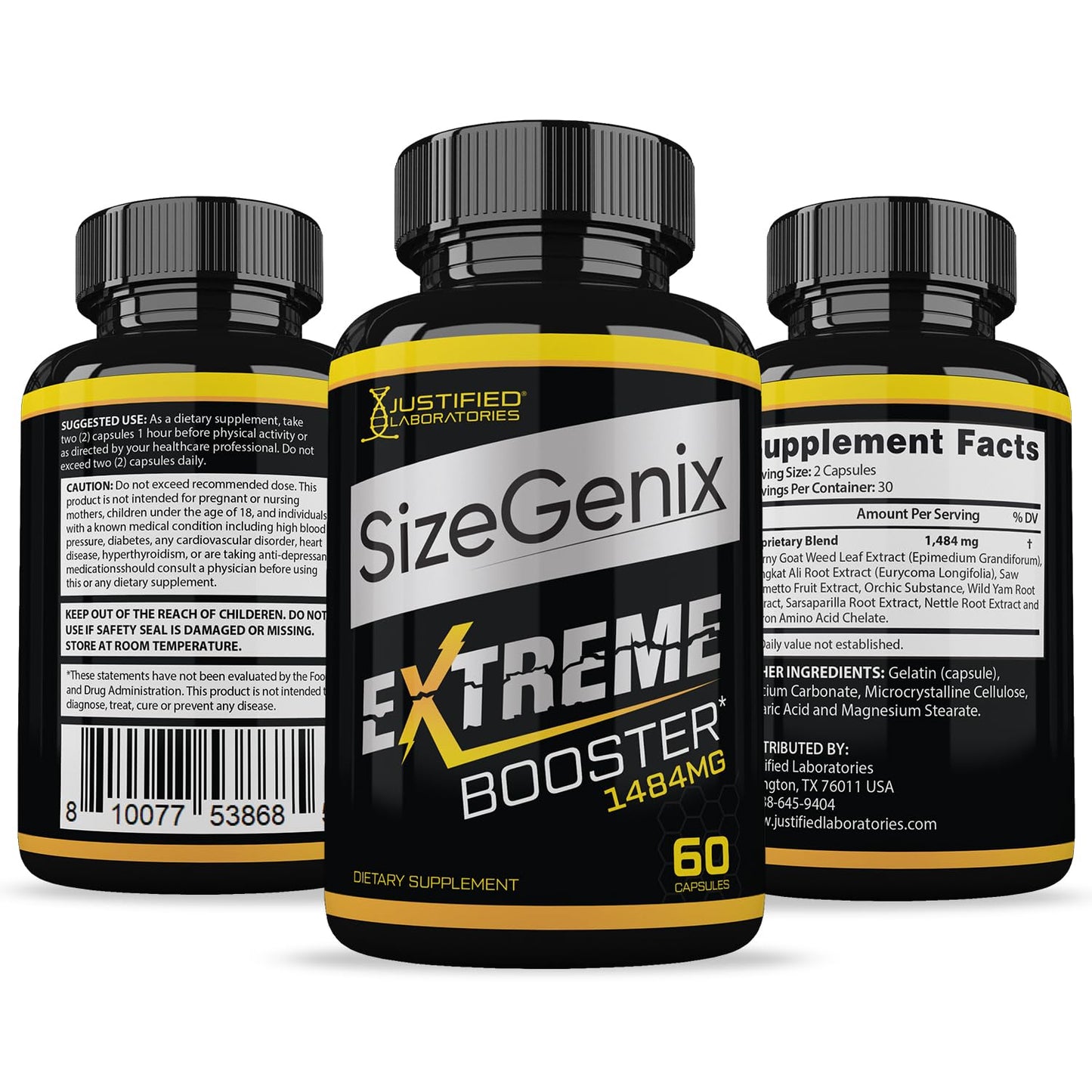 Justified Laboratories Sizegenix Men’s Health Supplement 1484mg 120 Capsules