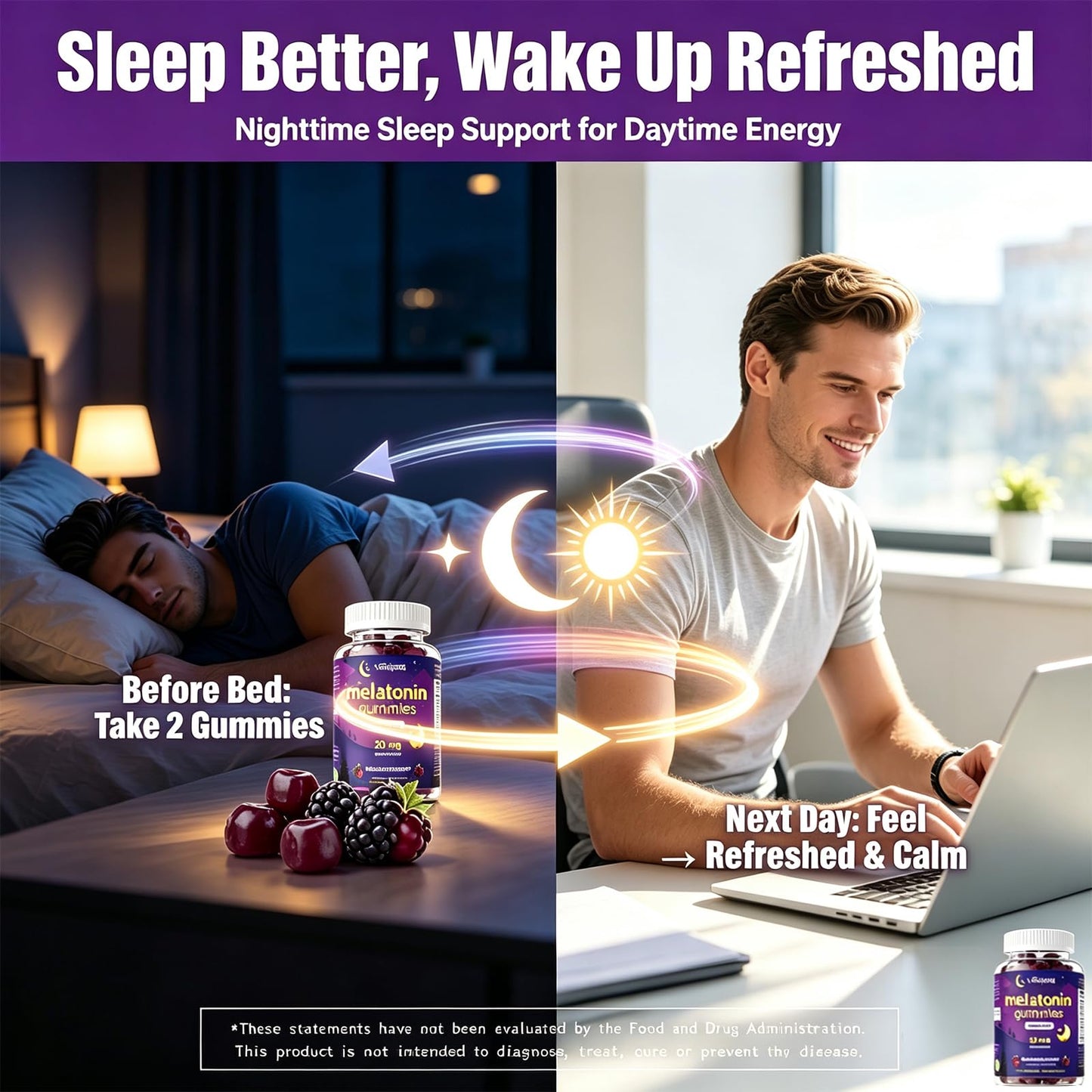 Verdigoris Sugar Free Melatonin Gummies 20mg for Adults - Sleep Support with GABA, L-Theanine, Chamomile & Passionflower - 0g Sugar, Vegan, Non-GMO, BlackBerry Cherry Flavor, 120 Count