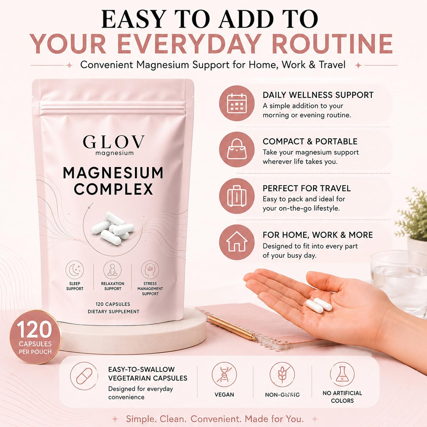 HERIVA GLOV Magnesium Complex for Women, Cortisol Balance Capsules, 120 Capsules