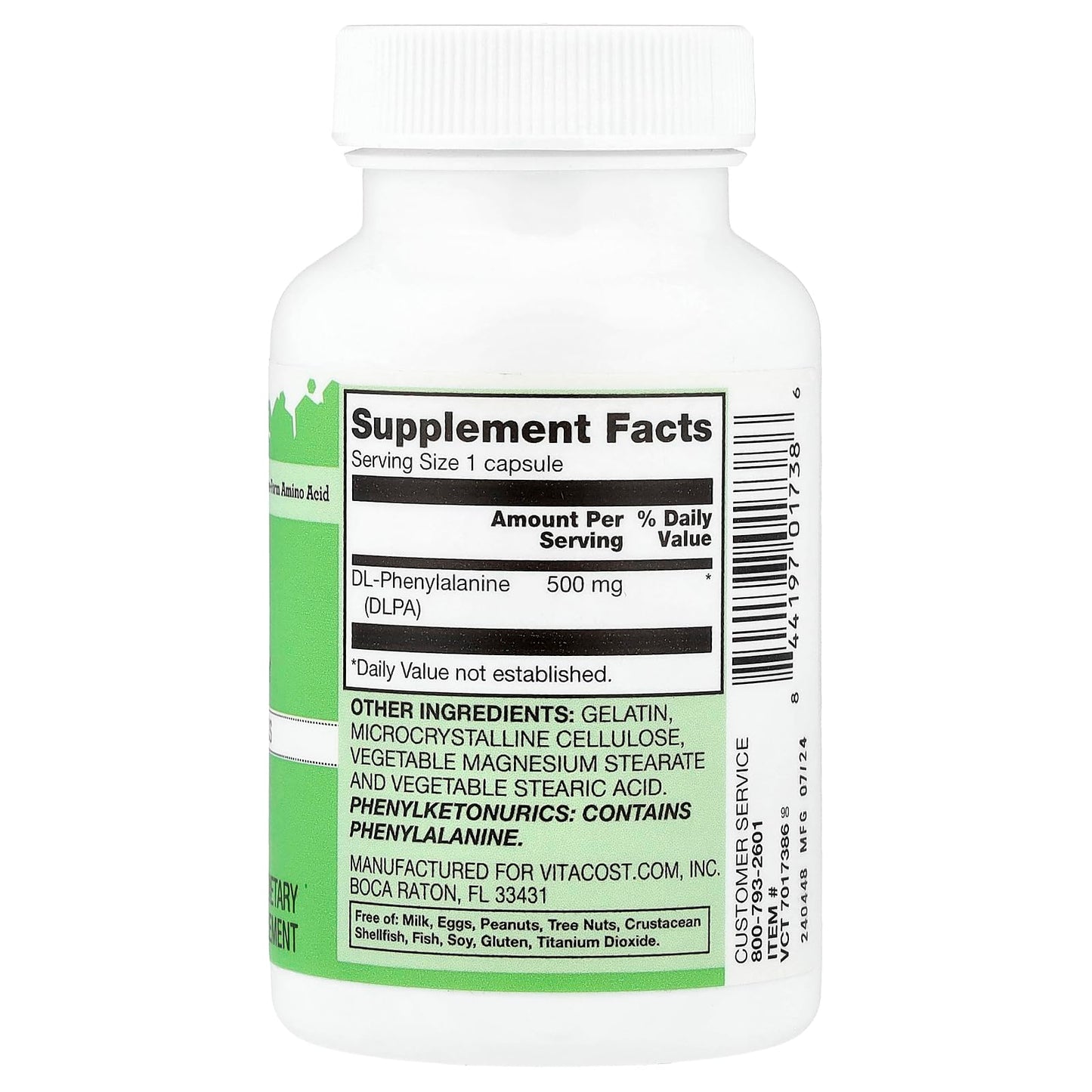 Vitacost DLPA 500 mg Capsule, 60 Count