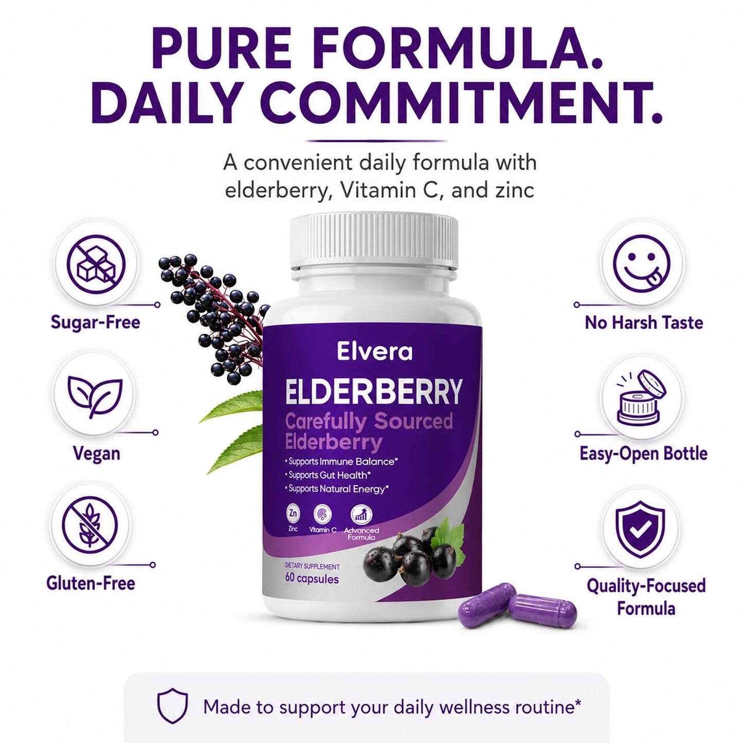UOZXIL Elvera Elderberry Gut Support 60 Capsules