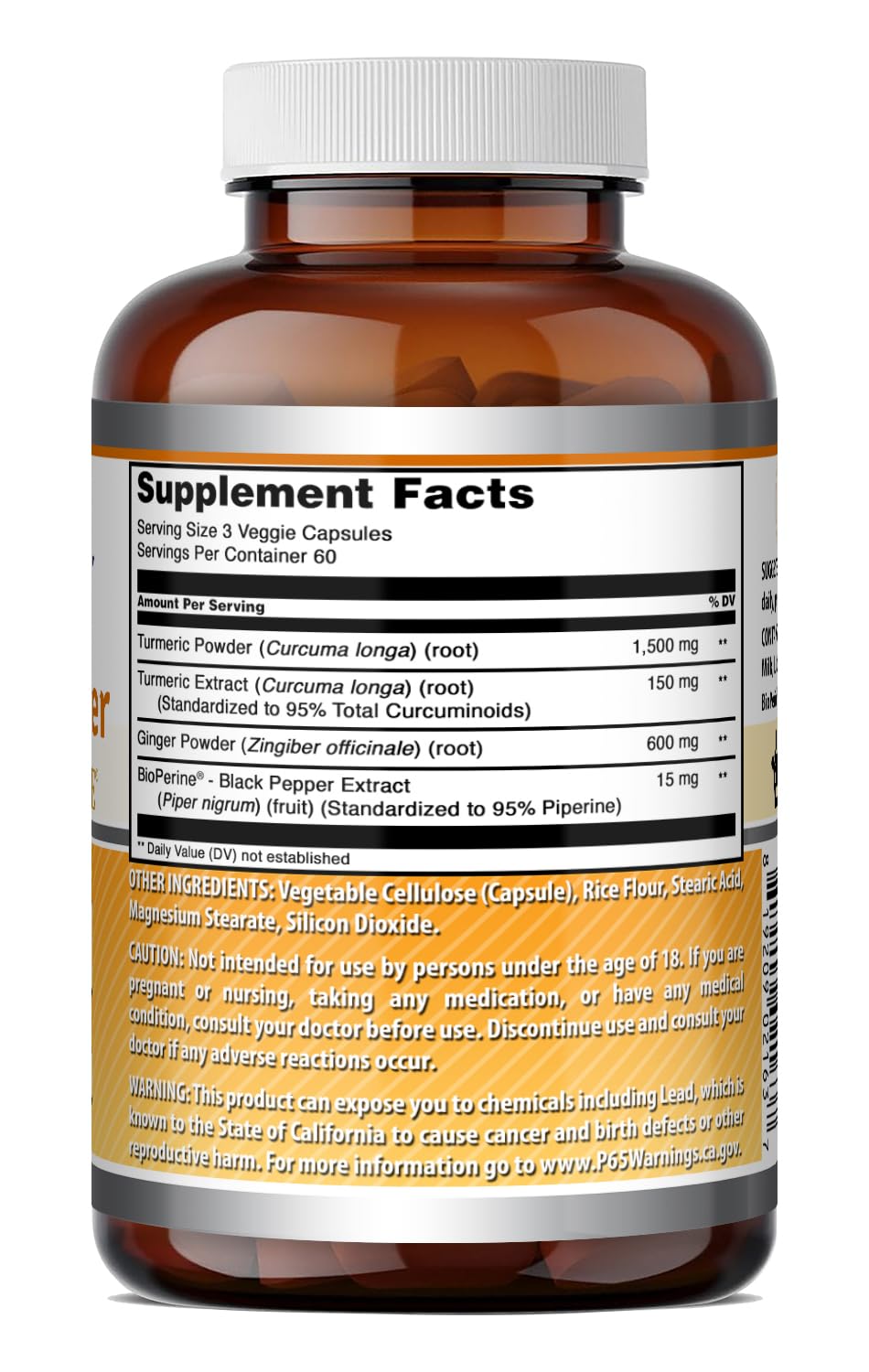 Amazing Nutrition Turmeric Curcumin & Ginger with BioPerine Supplement Veggie Capsules 180 Count
