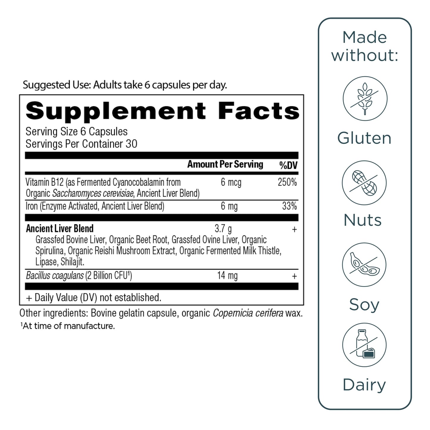 Ancient Nutrition Organ Supplements Grass-Fed and Wild Organ Complex Beef & Lamb Liver Capsules, 180 Capsules