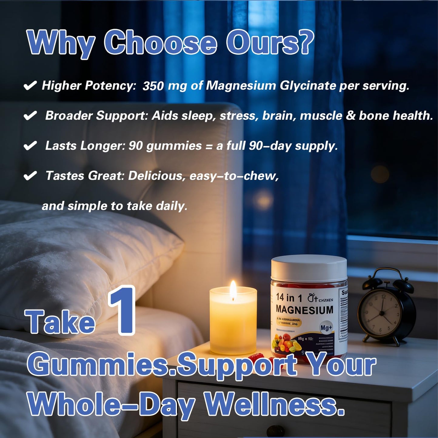 SERSANVE Magnesium 14-in-1 Complex Gummies with Ashwagandha & L-Theanine, Zinc, 90 Gummies