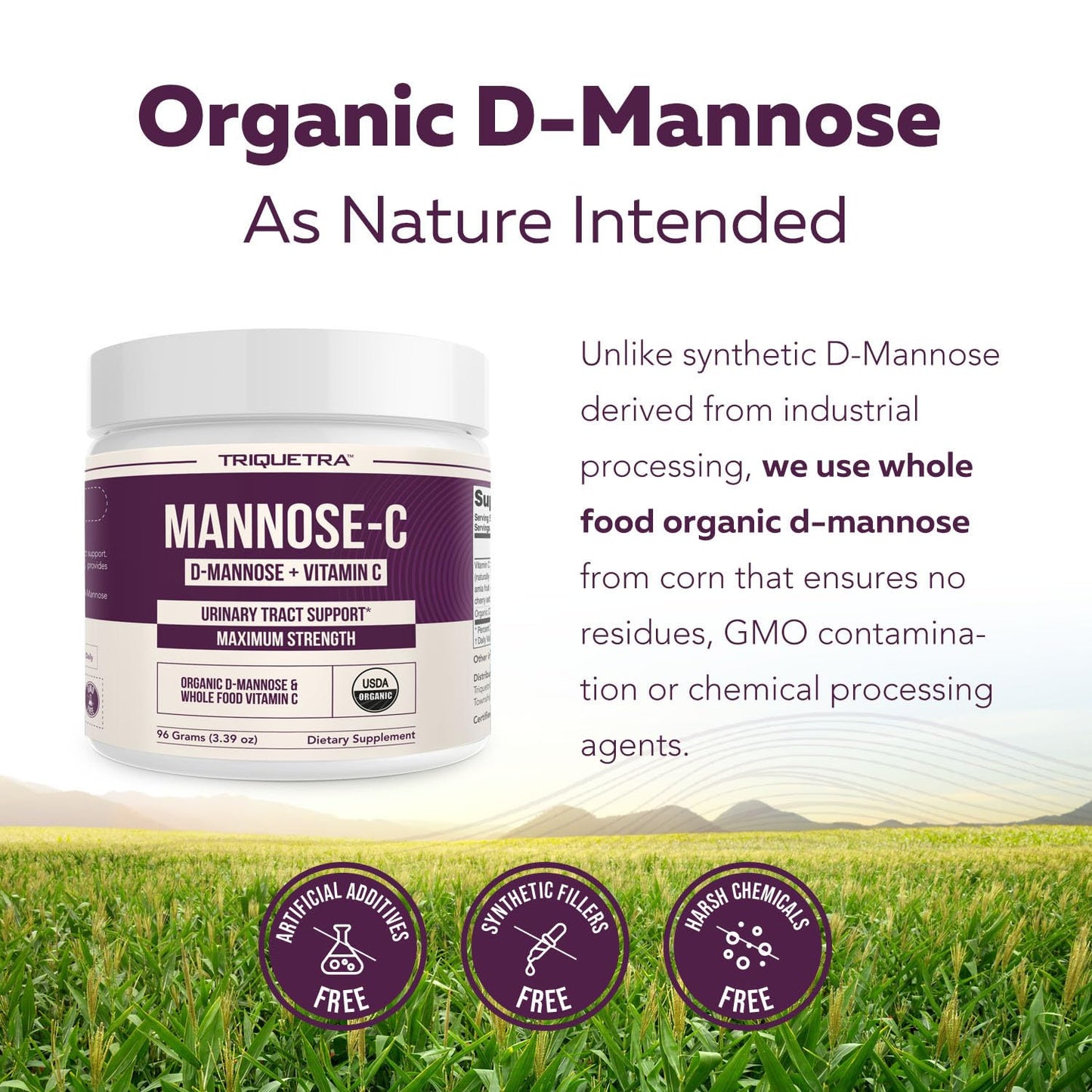 Triquetra Health Mannose-C Organic D Mannose Powder with Whole Food Vitamin C, UTI Support, 3.39 oz