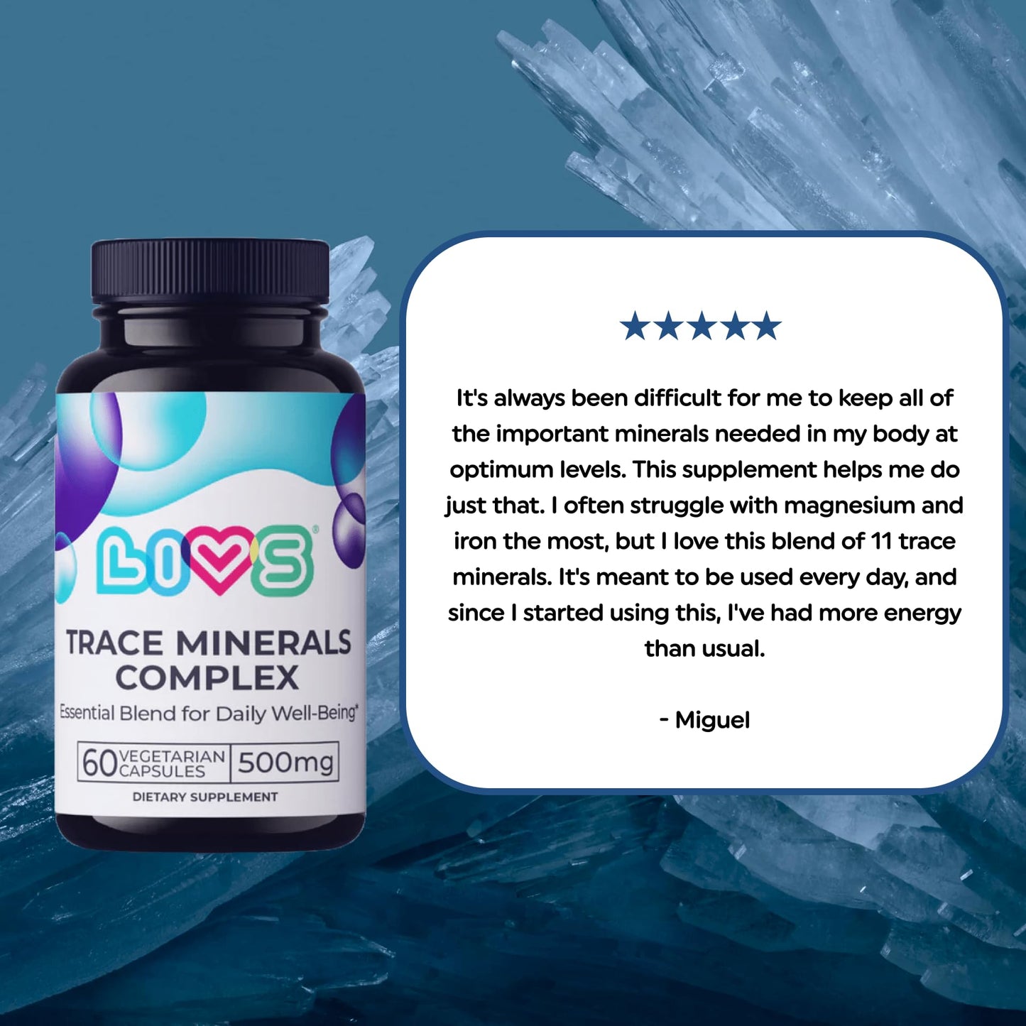 LIVS Trace Mineral Complex – 500mg Vegetarian Capsules, 120 Count