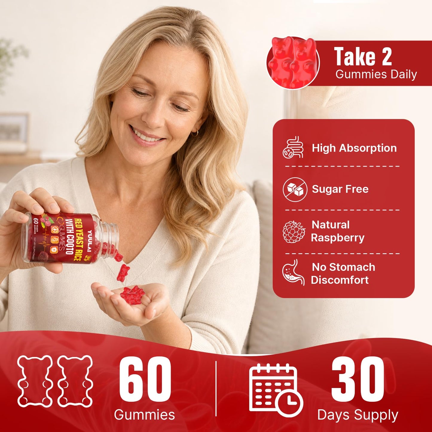 YUULAI Red Yeast Rice with CoQ10 Gummies, 120 Count