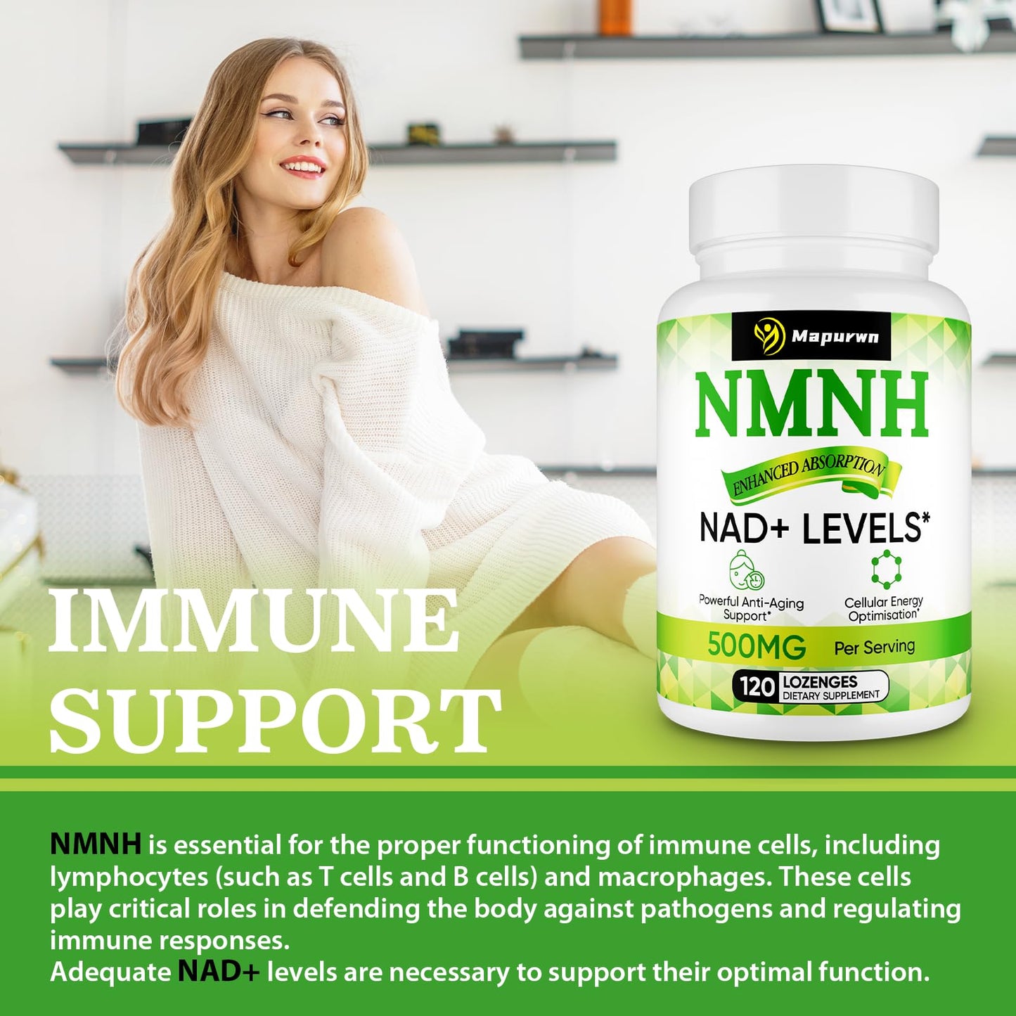 Mapurwn NMNH (Dihydronicotinamide Mononucleotide) NMN Supplement Capsule 120 Count