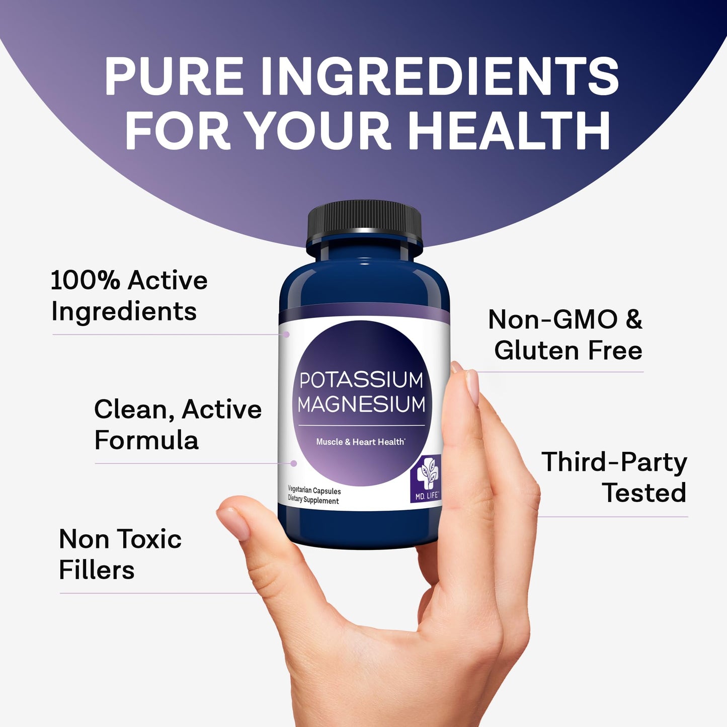 MD.LIFE Potassium Magnesium Supplement Capsule, 120 Capsules