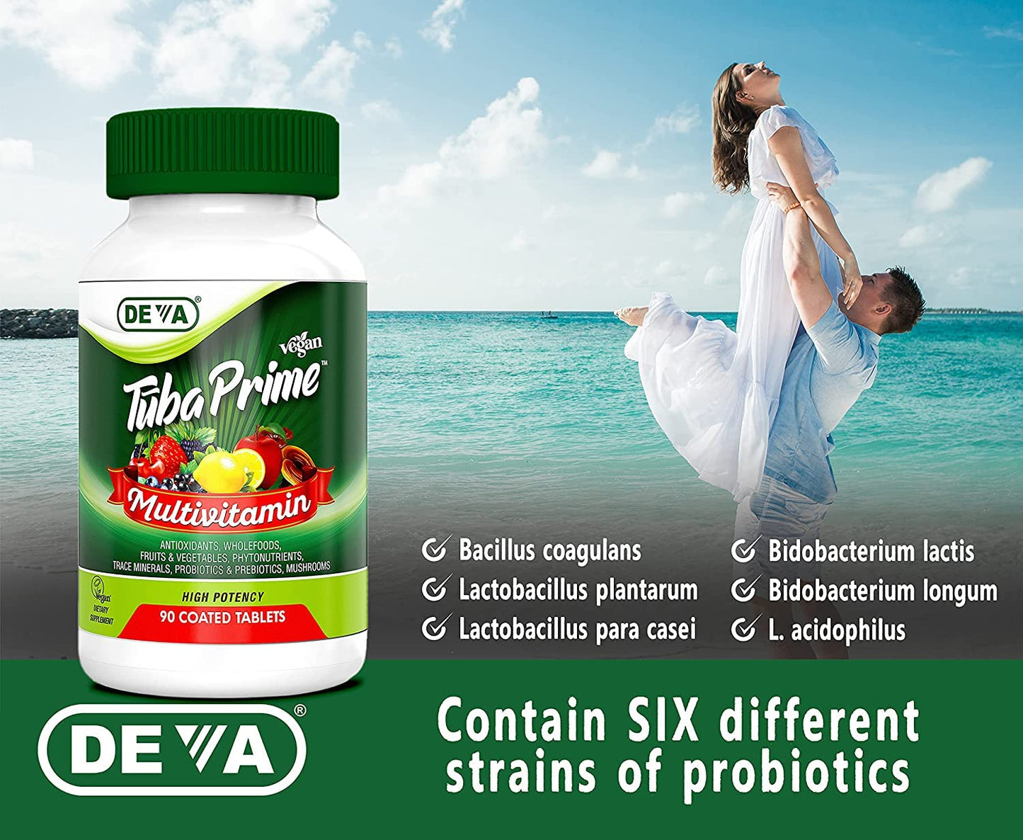 DEVA Tuba Prime Vegan Multivitamin Iron-Free High-Potency Vitamin & Mineral Dietary Supplement 180 Tablets