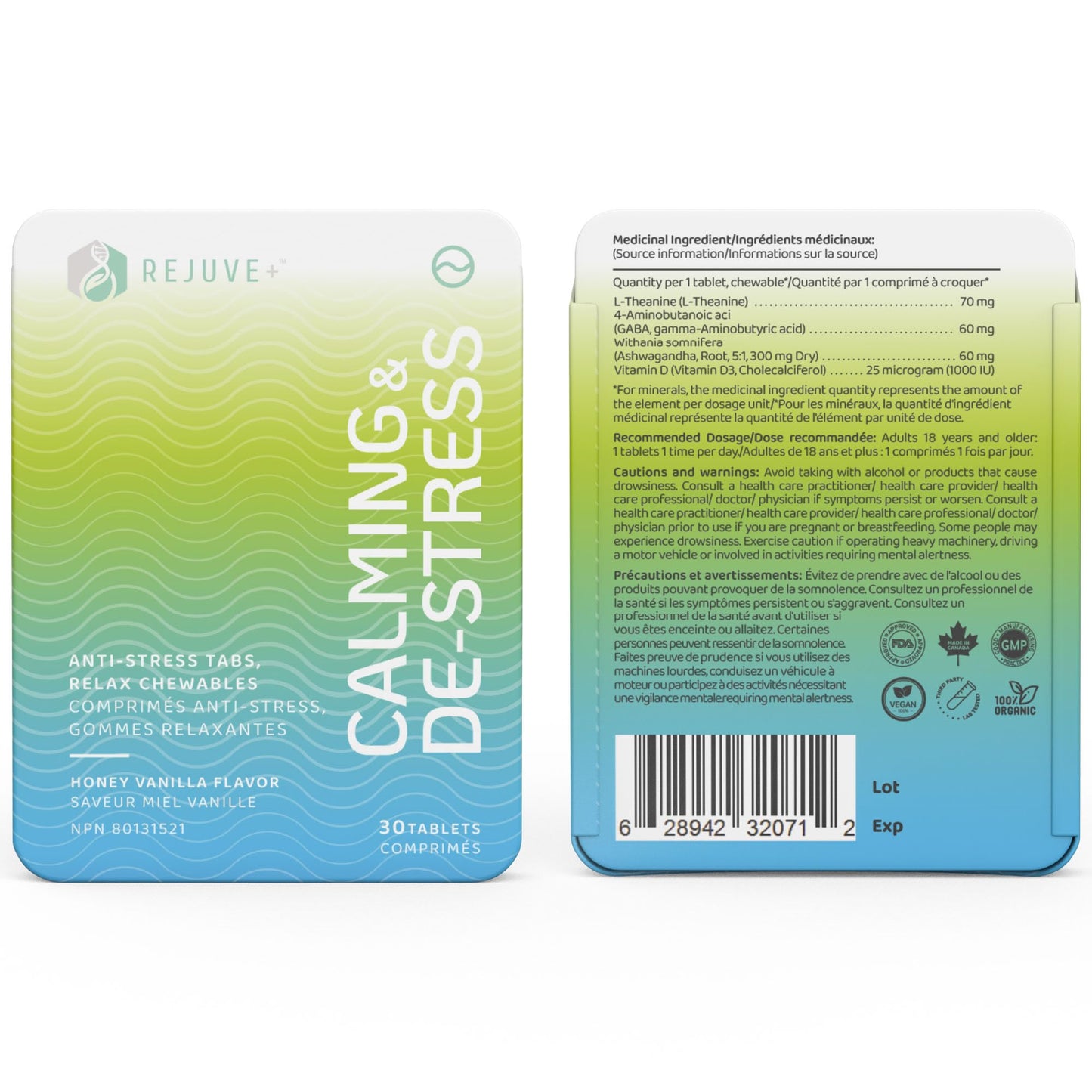 REJUVE+ Calm & Destress Nootropic Supplement – Brain Boost Chewable 30