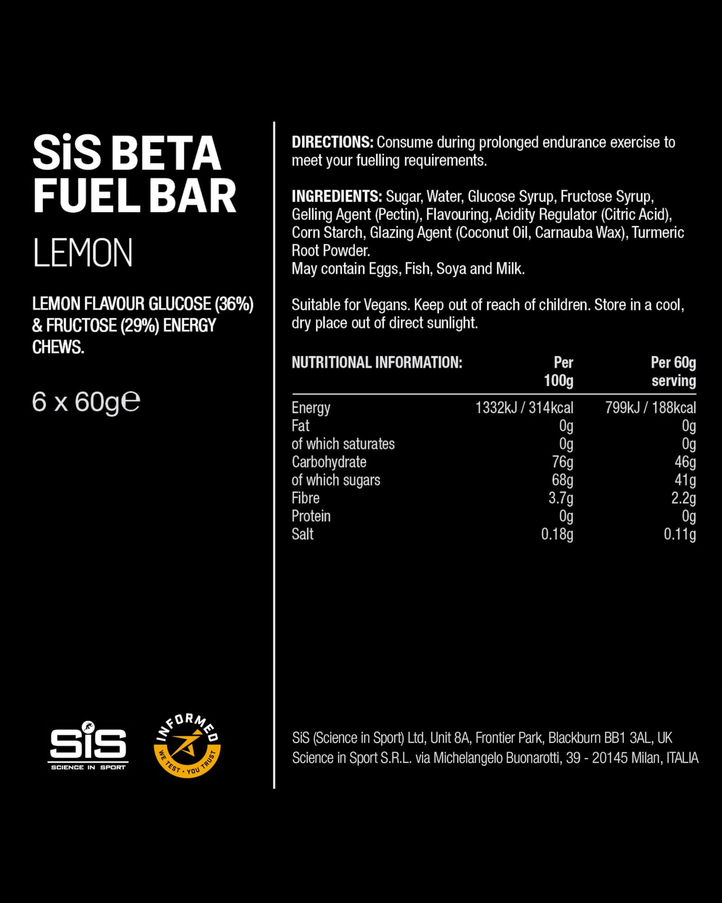 Science in Sport SiS BETA Fuel Energy Chew Chewable 6 Count