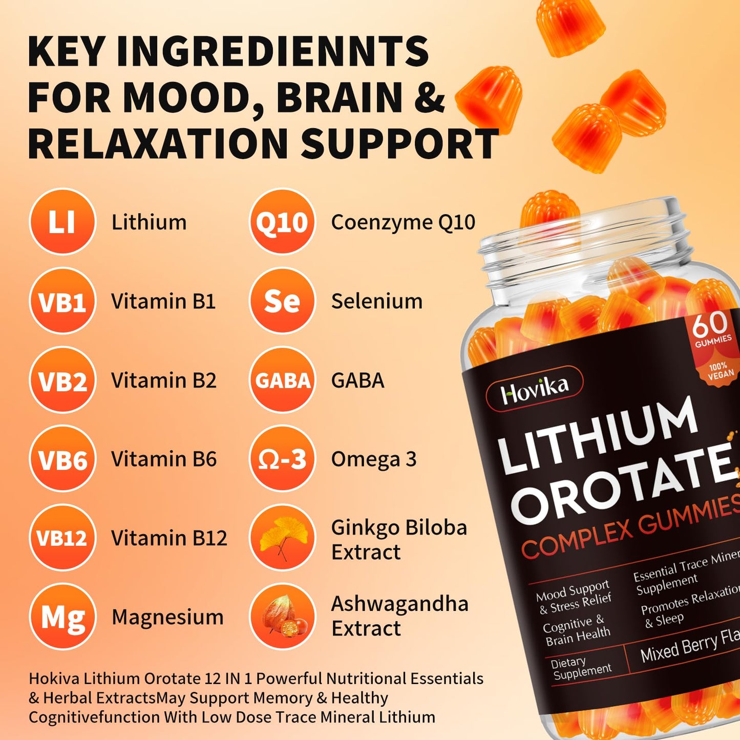 Hovika Lithium Orotate Gummies, 60 Count