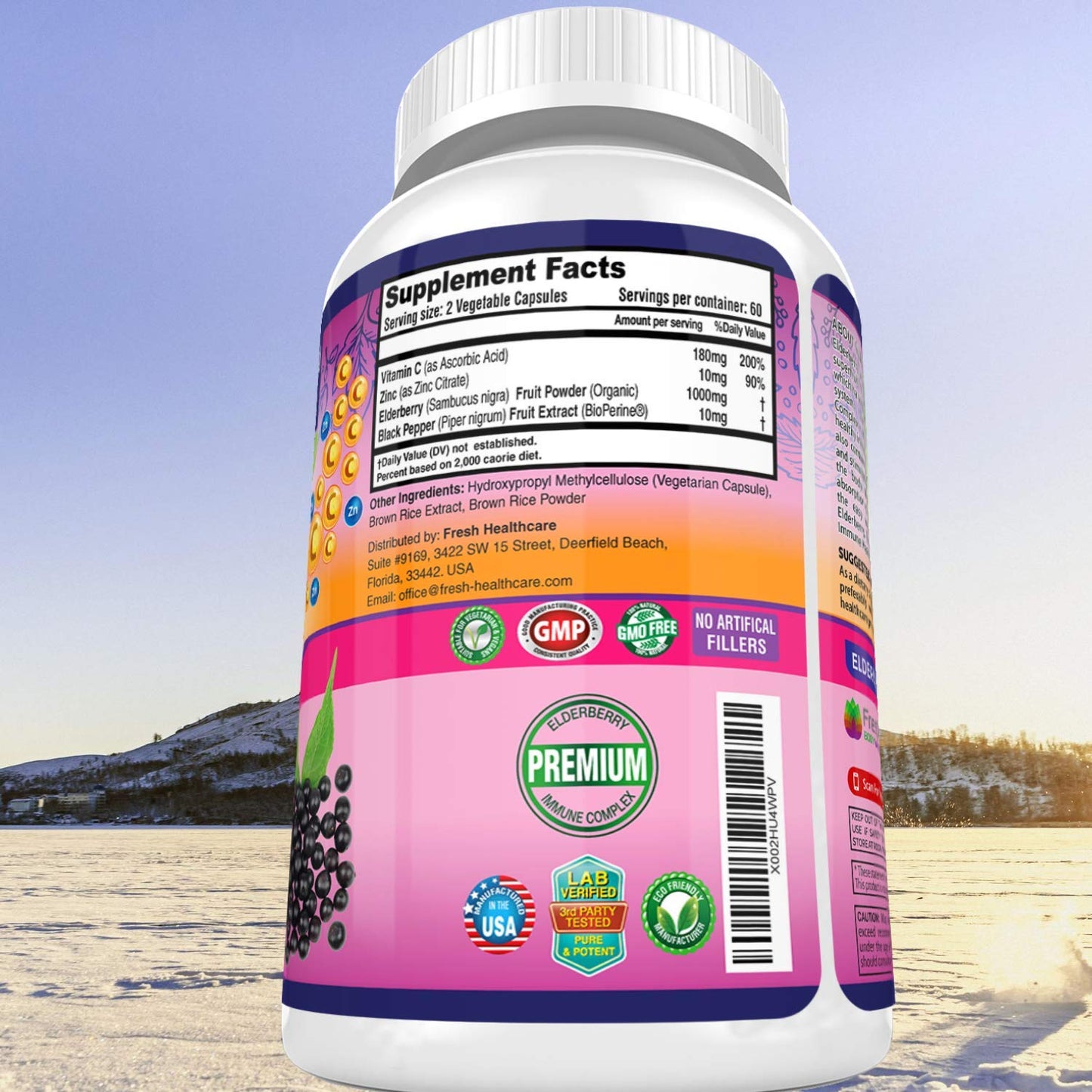 FRESH HEALTHCARE Elderberry Capsules High Potency Black Elderberry with Zinc & Vitamin C, 120 Capsules