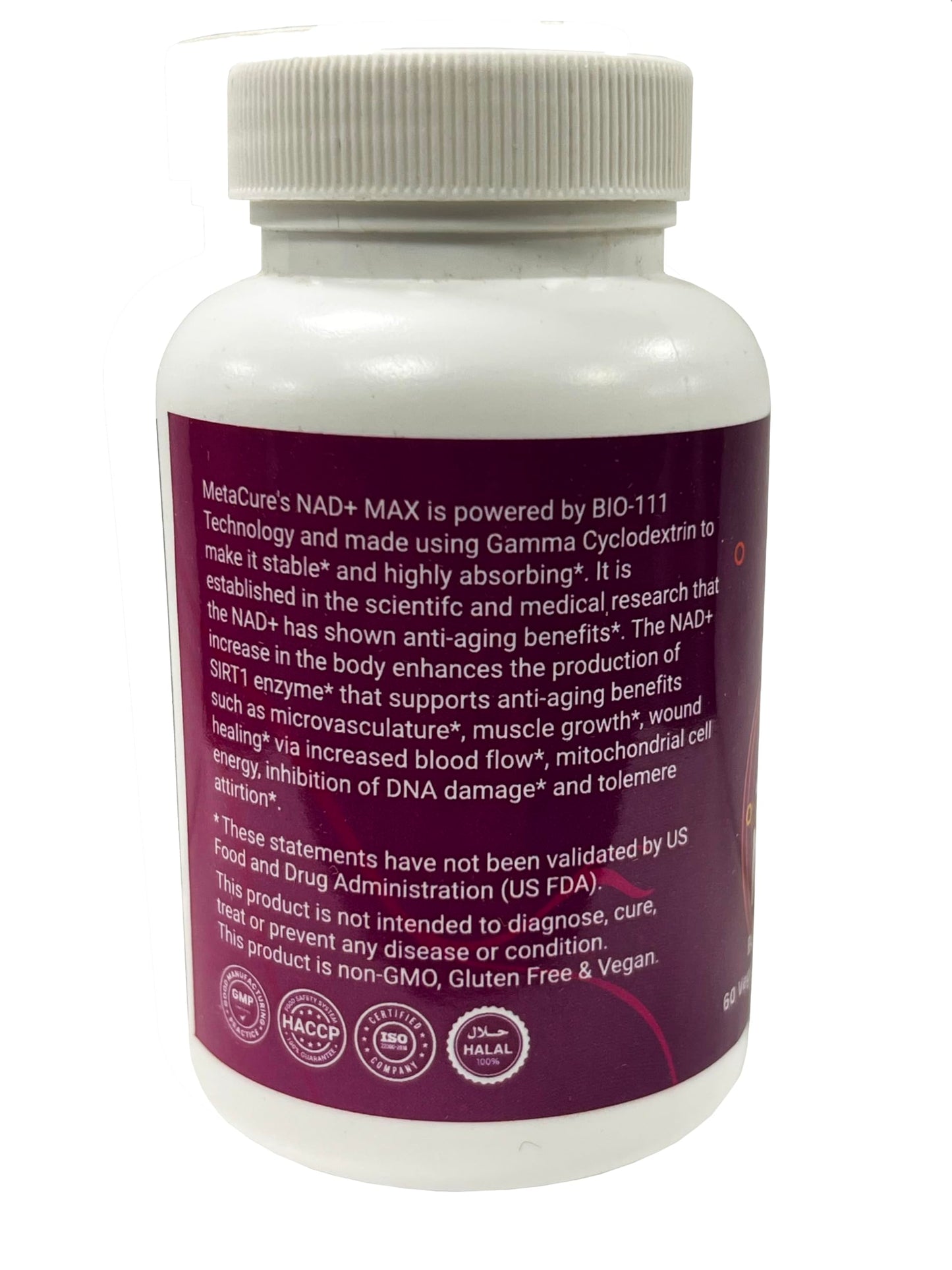 Metacure NAD+ MAX Nano-Encapsulated NAD+ with BIO-111 Technology High Bioavailability Formula Vegan Non-GMO Gluten-Free 60 Capsules