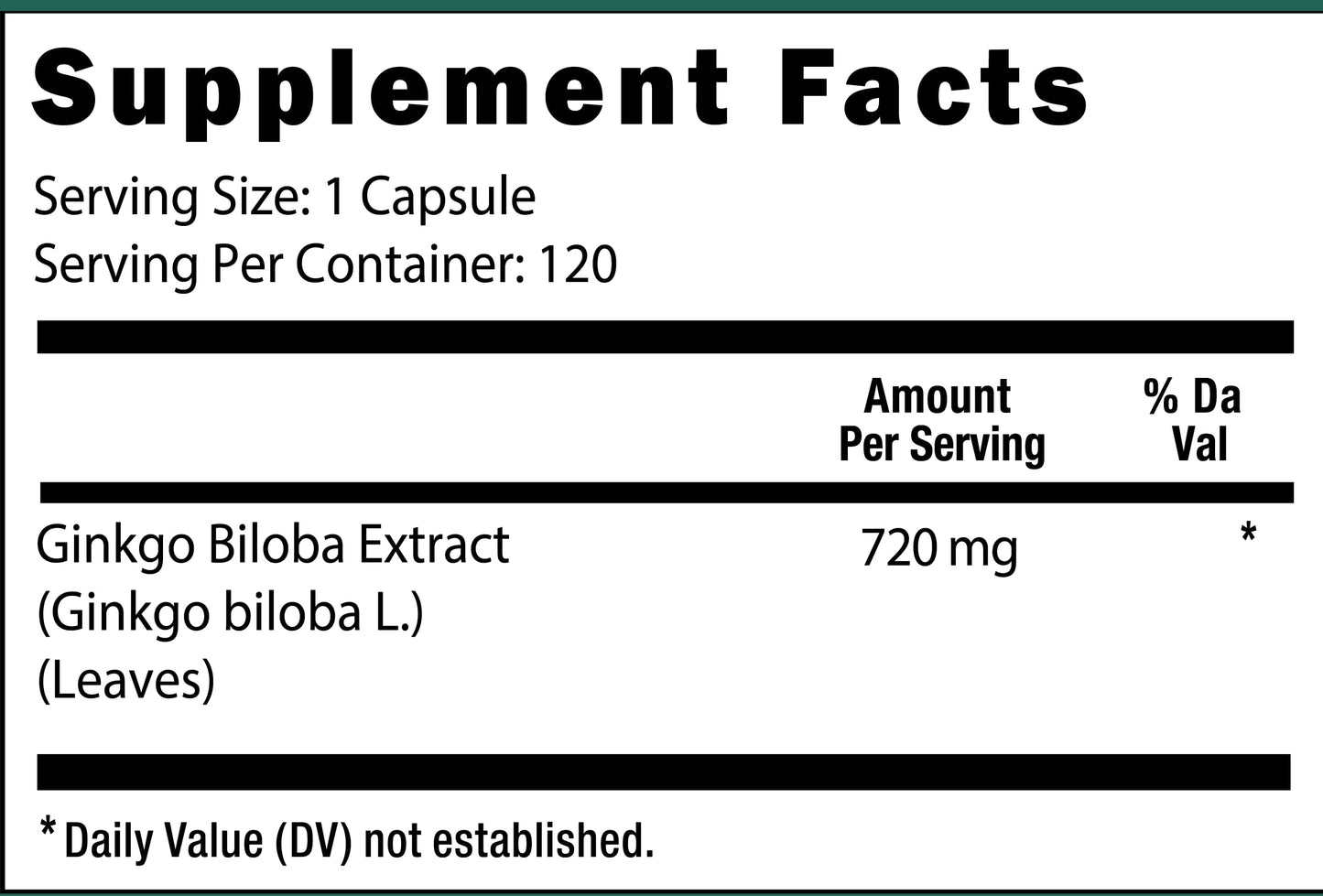 Viva Doria Ginkgo Biloba 720mg, Supports Brain Function & Memory Support Vegetable Capsules 120 Count