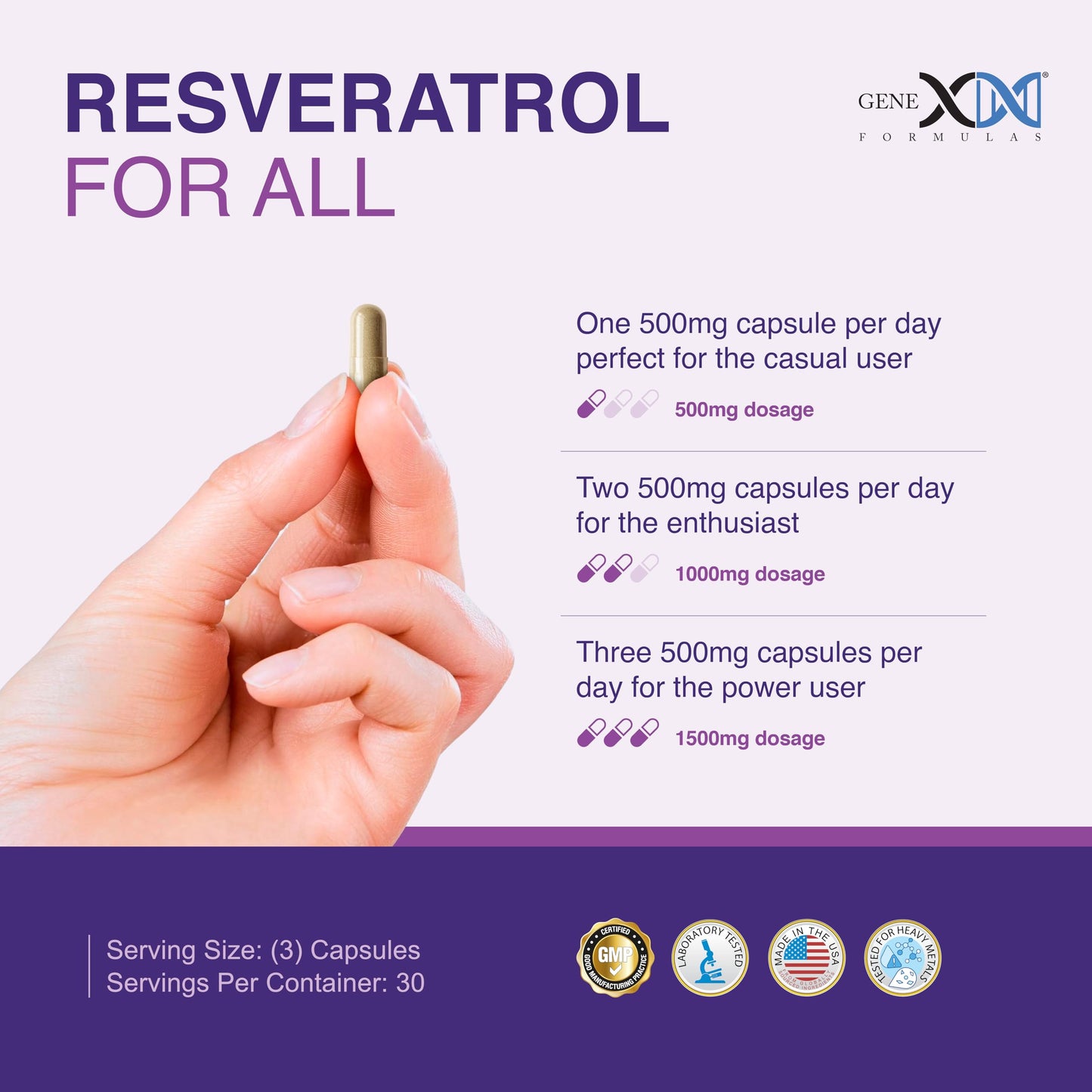 Genex Formulas Resveratrol 1500mg Dose NSF Certified Supplement Capsule 90 Count