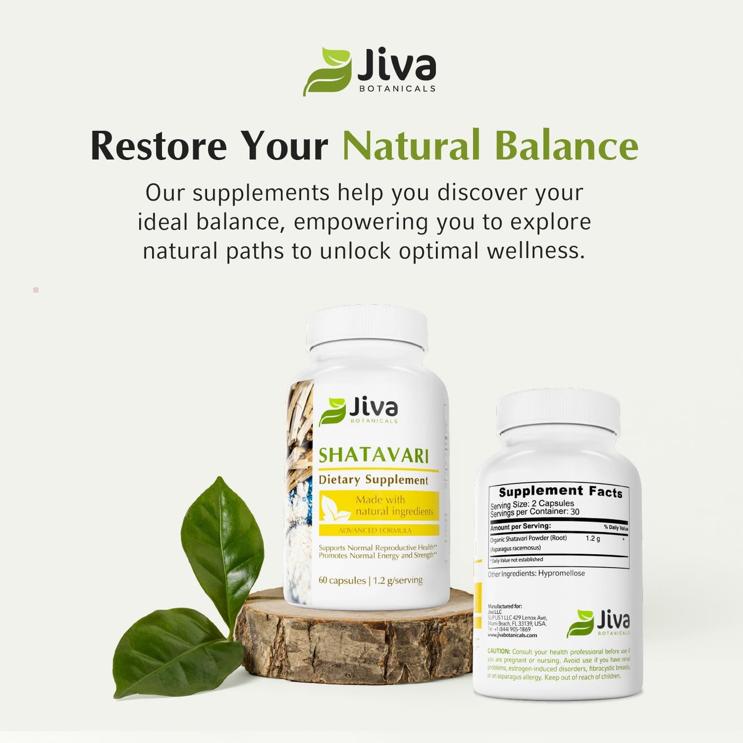 Jiva Botanicals Shatavari Capsules 1200mg Organic – 60 Count