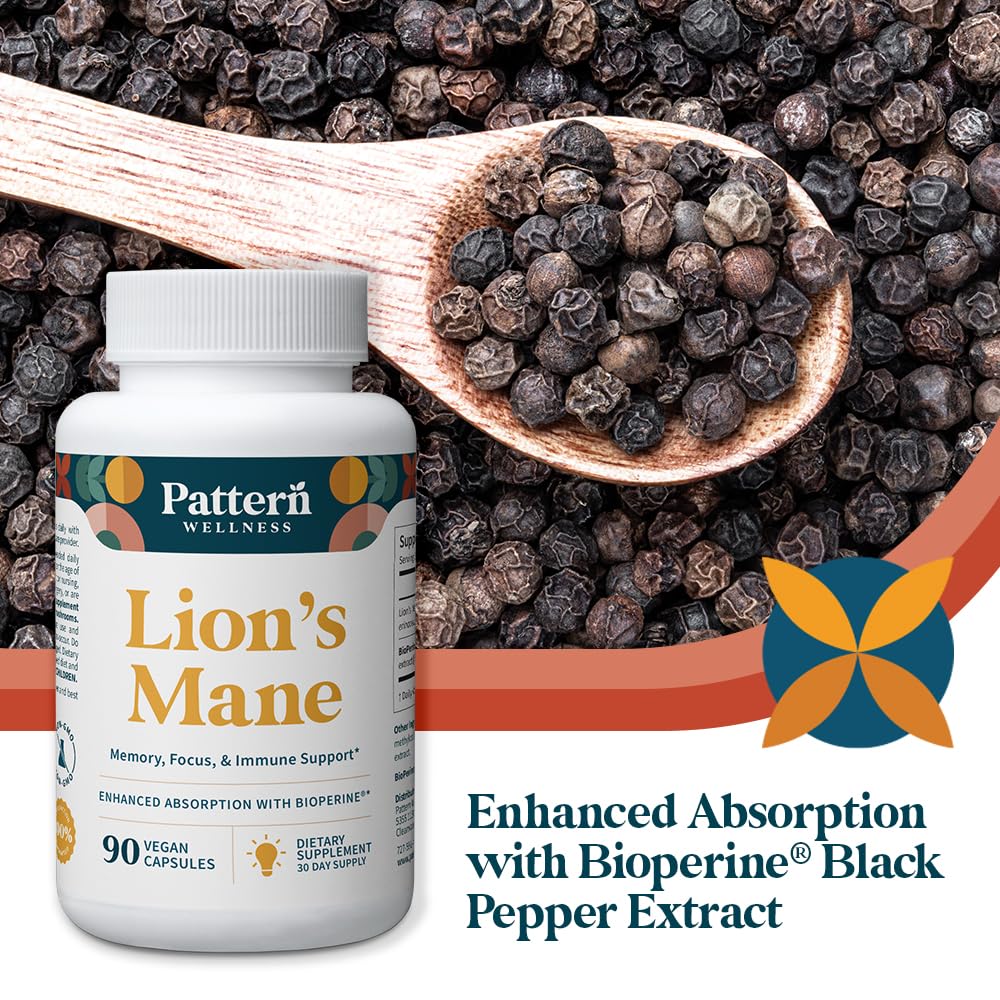 Pattern Wellness Lion’s Mane Mushroom Supplement Capsules 90 Capsules