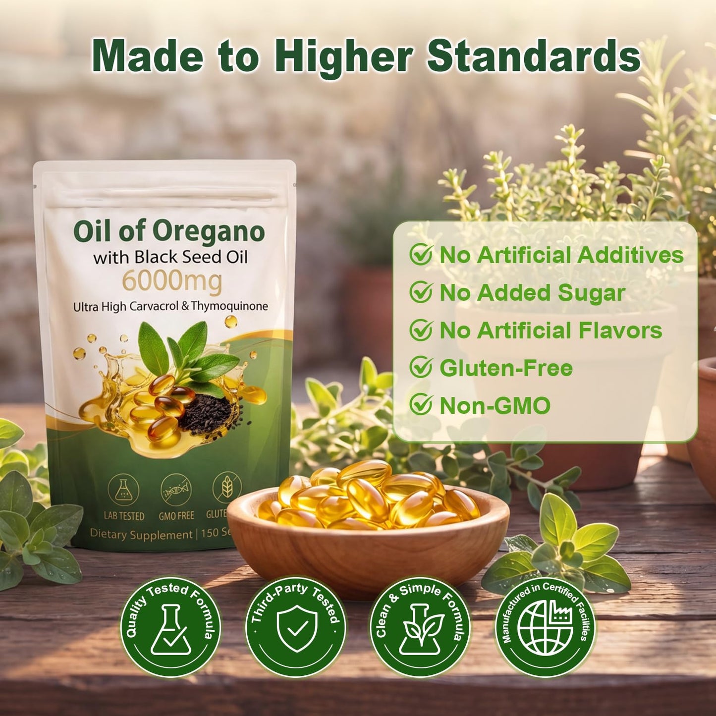 Gomerton Oil of Oregano with Black Seed Oil Softgels 6000mg 150 Count