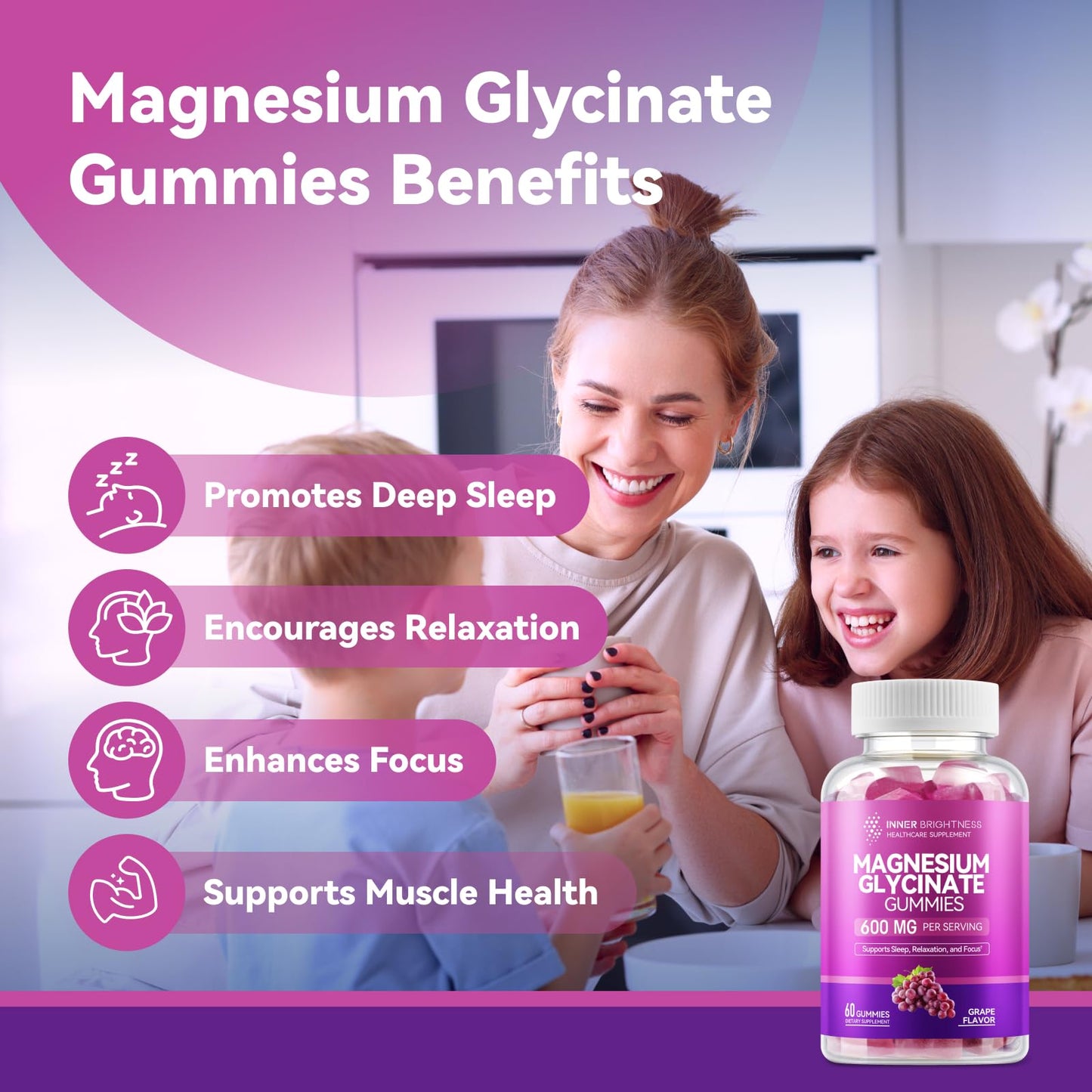 Inner Brightness Magnesium Glycinate Gummies 600mg Gummy 60 Count