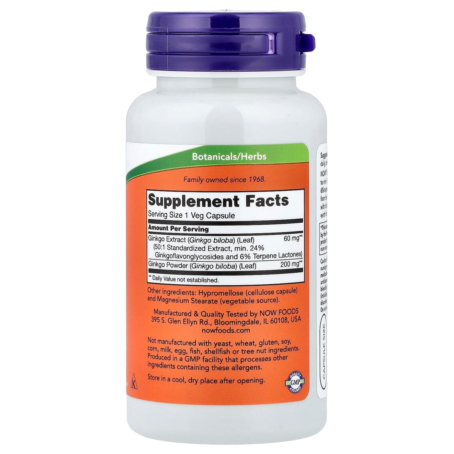 NOW Foods Ginkgo Biloba 60mg 24% Extract, 60 Capsules