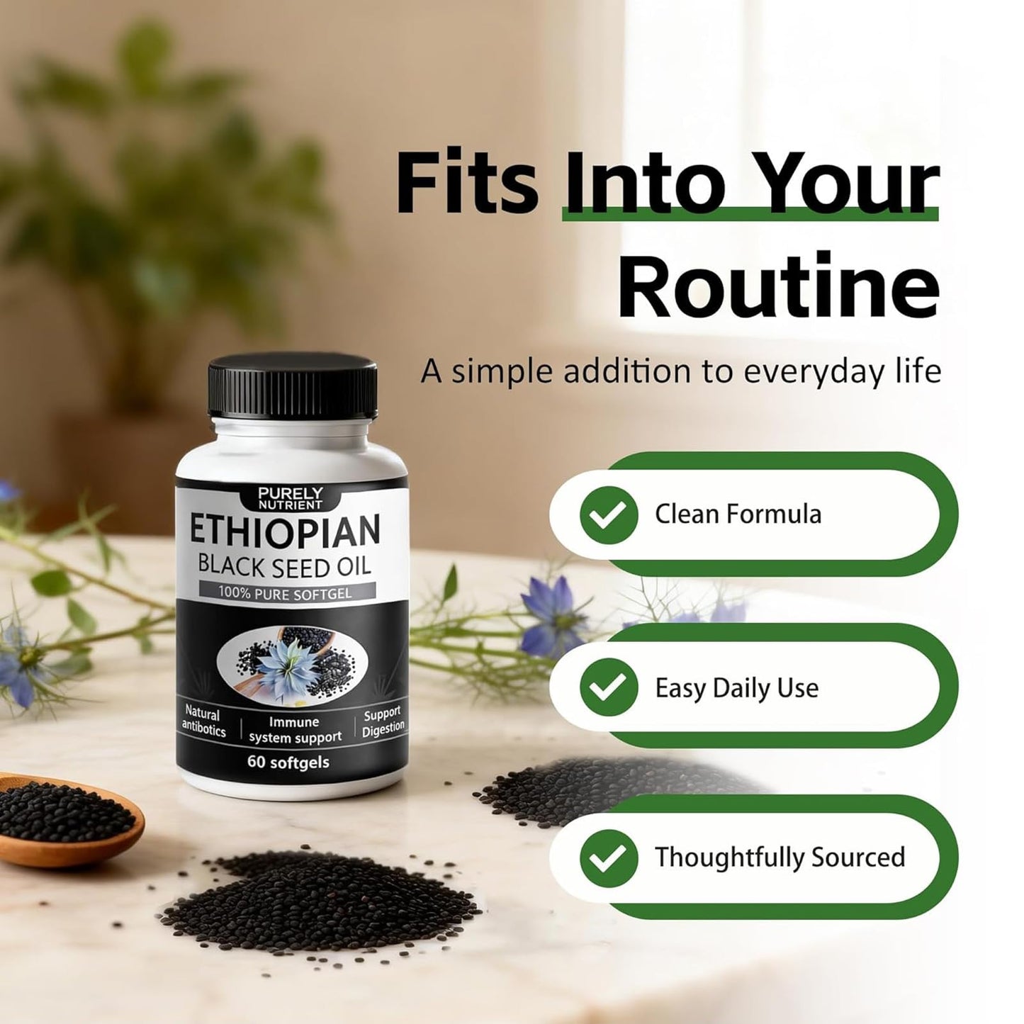 balmbare Purely Nutrient Ethiopian Black Seed Oil Softgels 60 Count