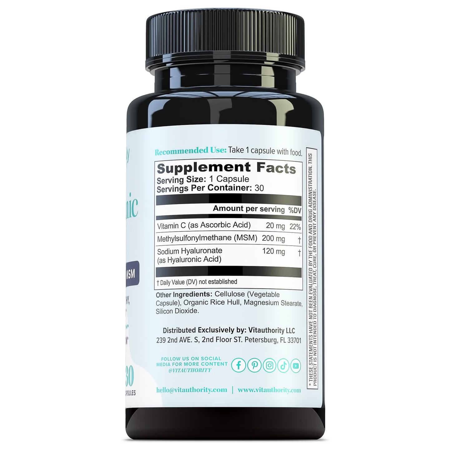Vitauthority Hyaluronic Acid Capsules with MSM & Vitamin C, 30 Capsules