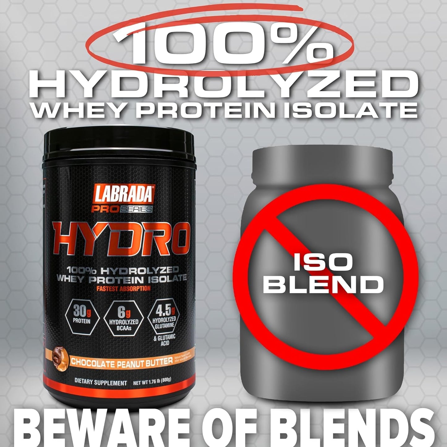 Labrada Hydro 100% Pure Hydrolyzed Whey Protein Isolate Powder, 20 Servings, Chocolate Peanut Butter