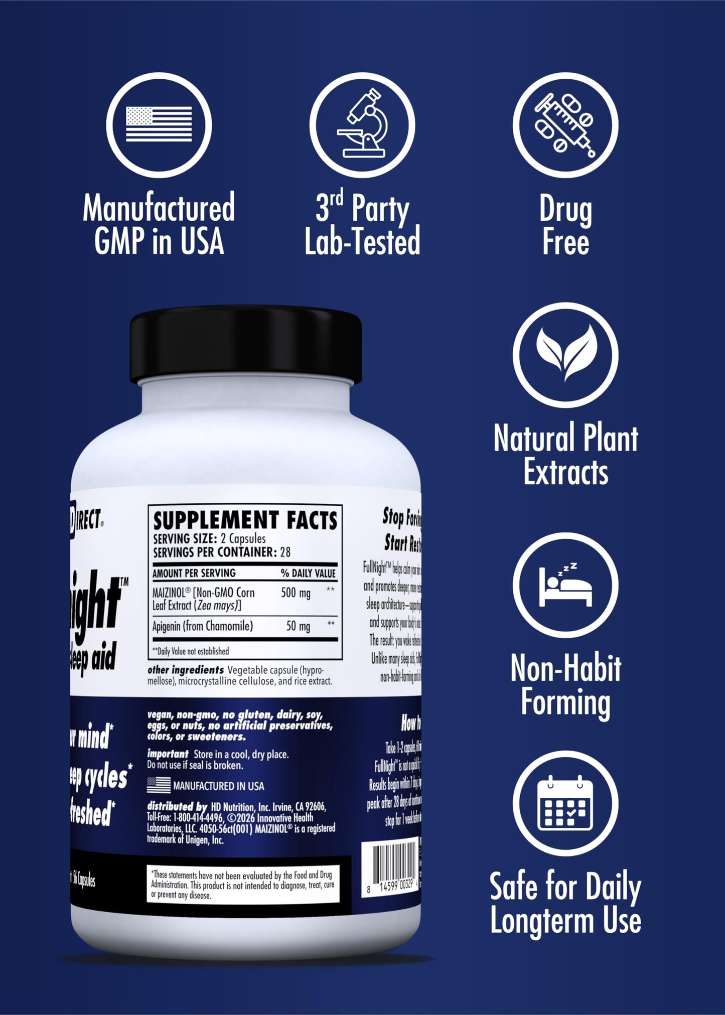 HEALTH DIRECT FullNight Melatonin-Free Natural Sleep Aid Capsules, 56 Count