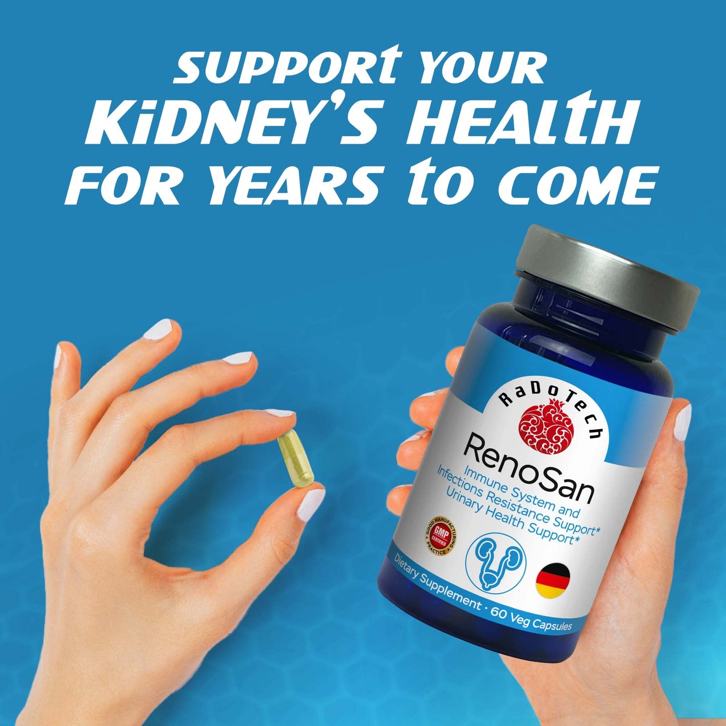 RaDoTech RenoSan Urinary Tract Health Supplement with Olive Leaf Extract, 60 Veg Capsules