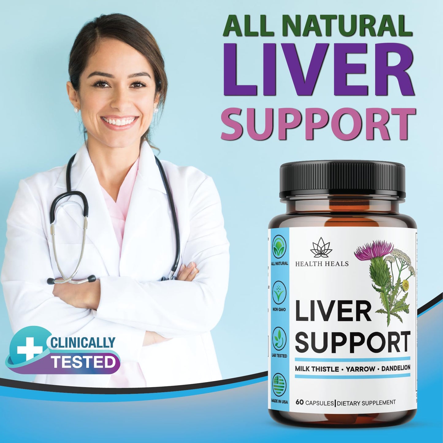 Health Heals Liver Cleanse & Repair Formula - Herbal Liver Support Supplement with Milk Thistle Dandelion Root Turmeric, Artichoke Extract - 180 Capsules